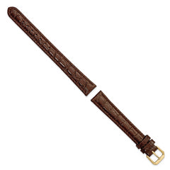 16mm Extra Long Brown Alligator Grain Leather with Gold-tone Buckle 9.5 inch Watch Band
