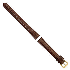 16mm Extra Long Brown Alligator Grain Leather with Gold-tone Buckle 9.5 inch Watch Band - 16 / 9.5