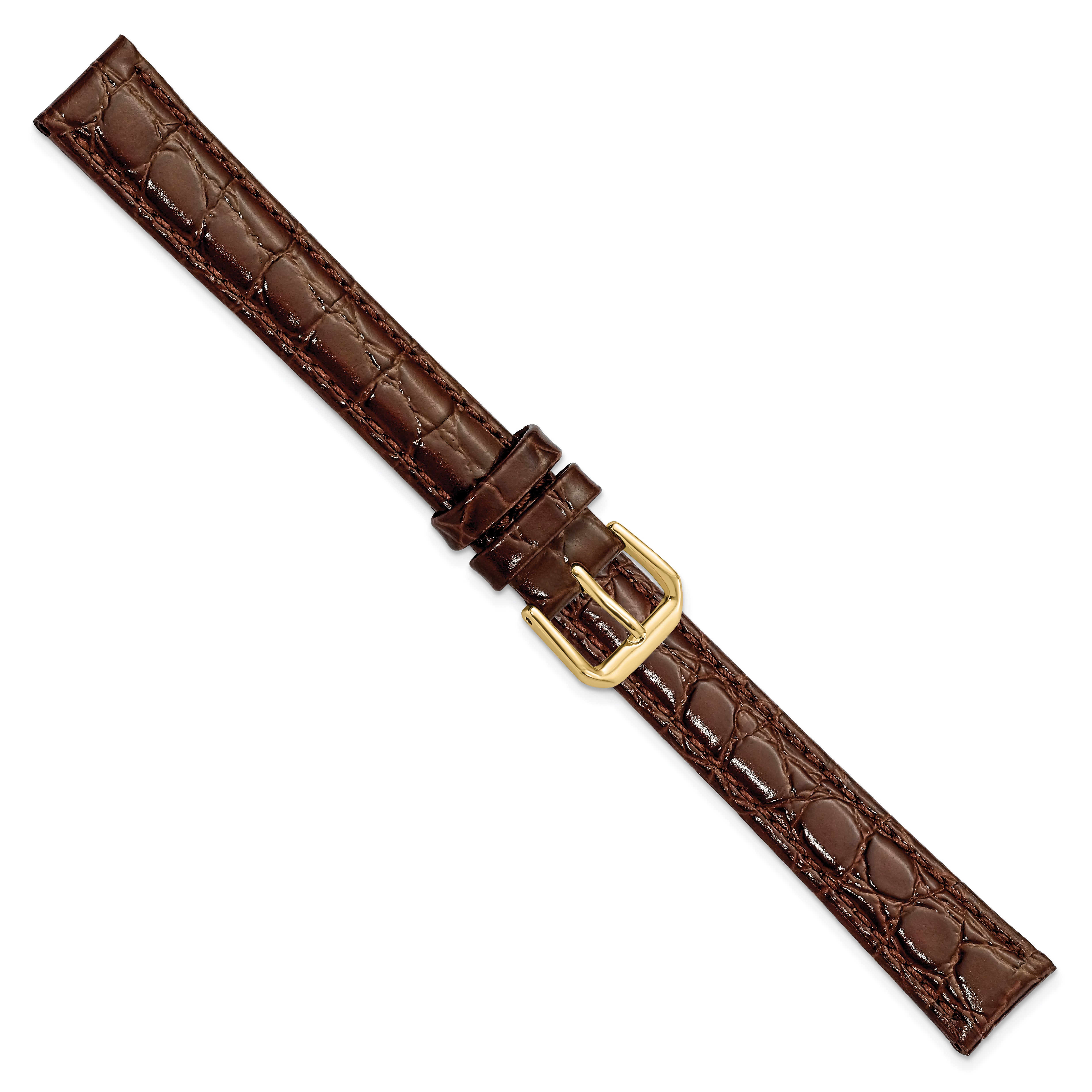 16mm Extra Long Brown Alligator Grain Leather with Gold-tone Buckle 9.5 inch Watch Band