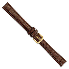 16mm Extra Long Brown Alligator Grain Leather with Gold-tone Buckle 9.5 inch Watch Band