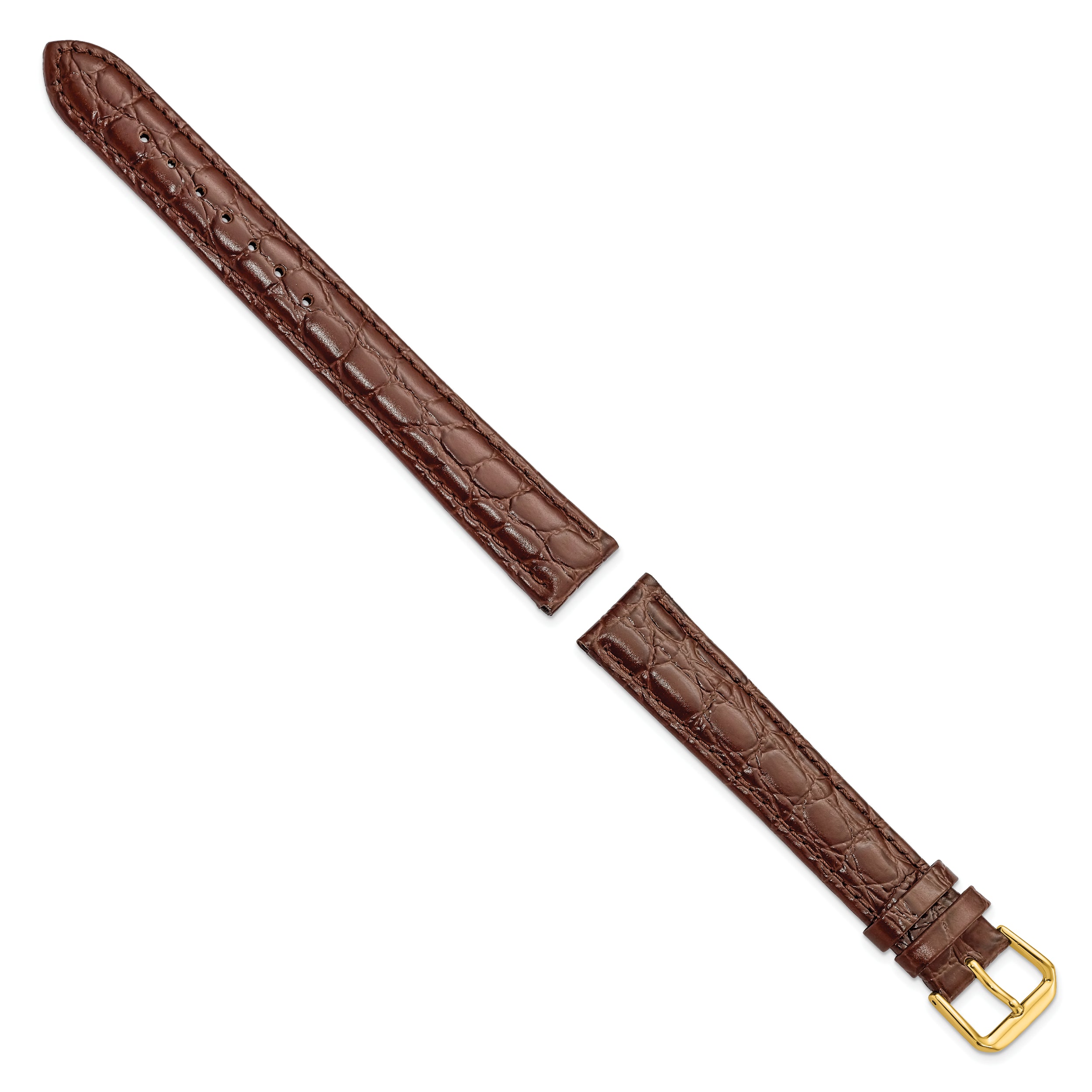 16mm Extra Long Brown Alligator Grain Leather with Gold-tone Buckle 9.5 inch Watch Band - 16 / 9.5
