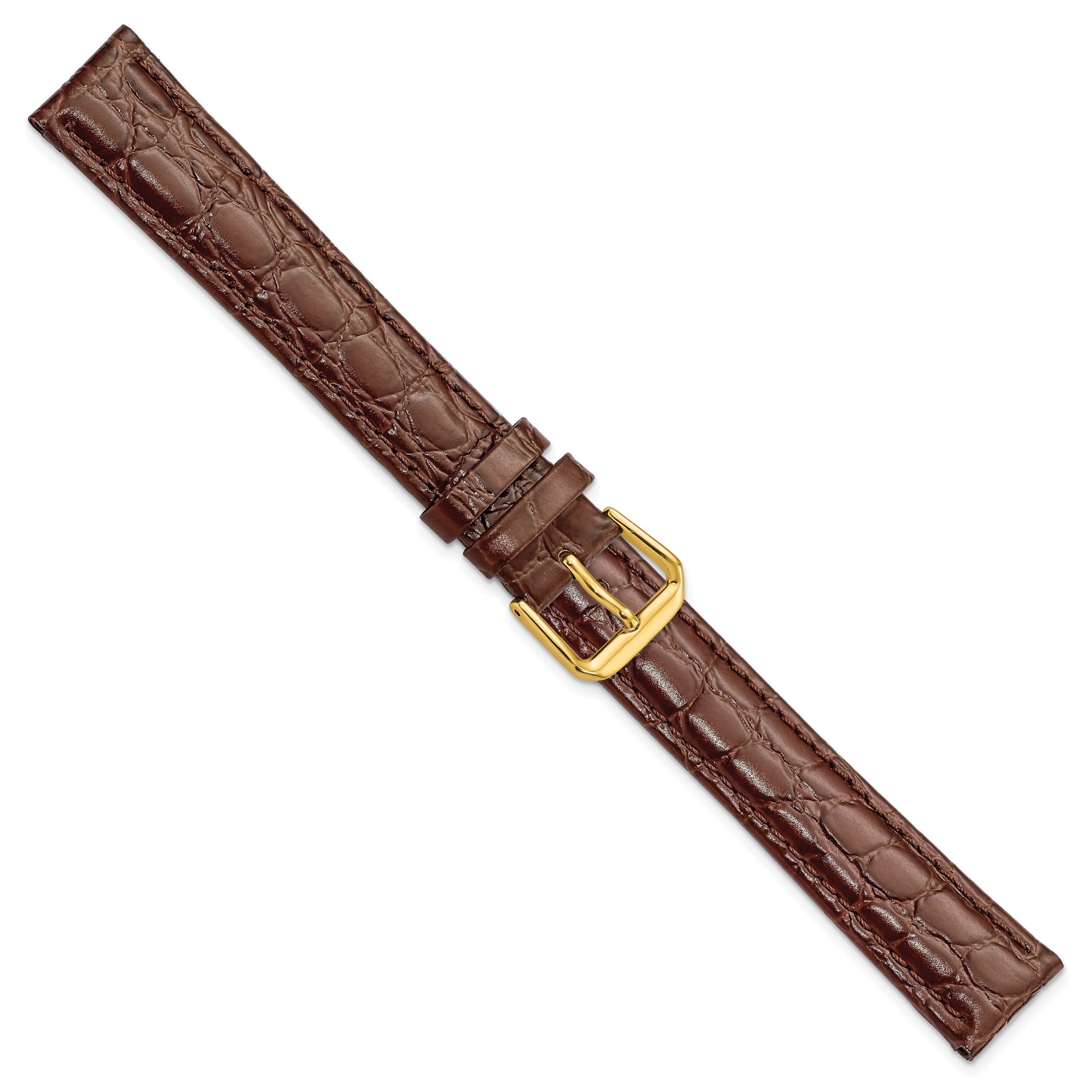 16mm Extra Long Brown Alligator Grain Leather with Gold-tone Buckle 9.5 inch Watch Band