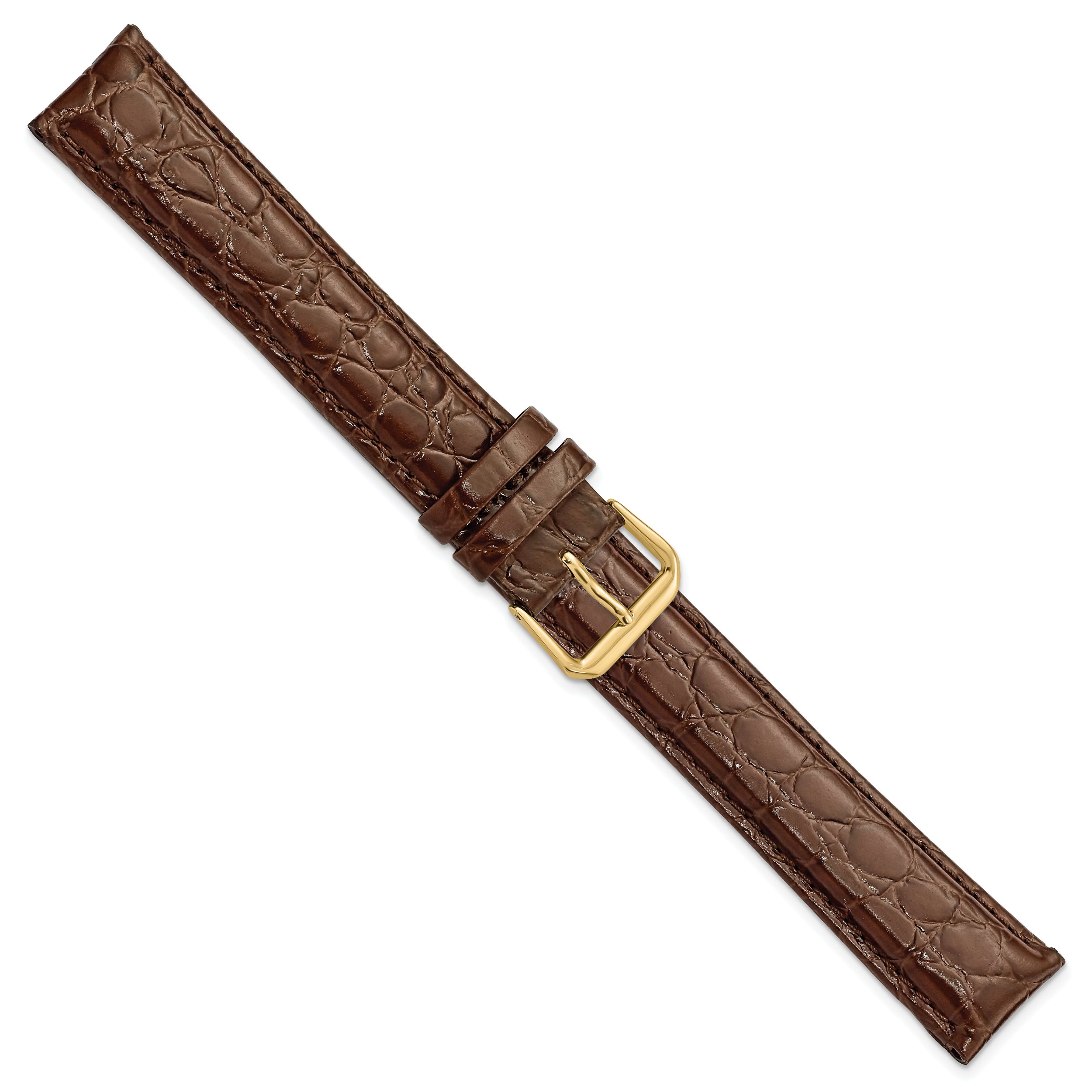 16mm Extra Long Brown Alligator Grain Leather with Gold-tone Buckle 9.5 inch Watch Band