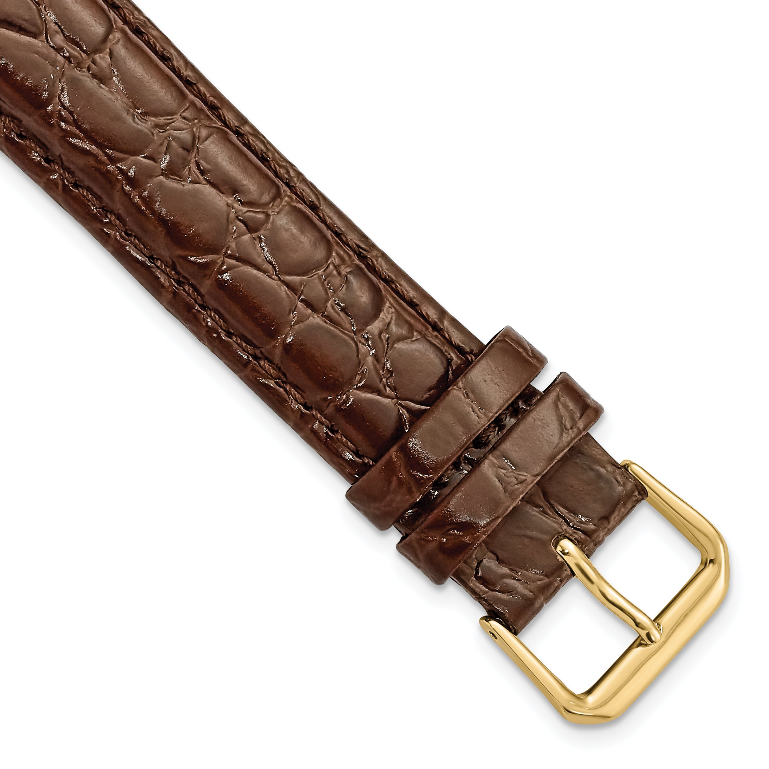 DeBeer 20mm Extra Long Brown Alligator Grain Leather with Gold-tone Buckle 9.5 inch Watch Band