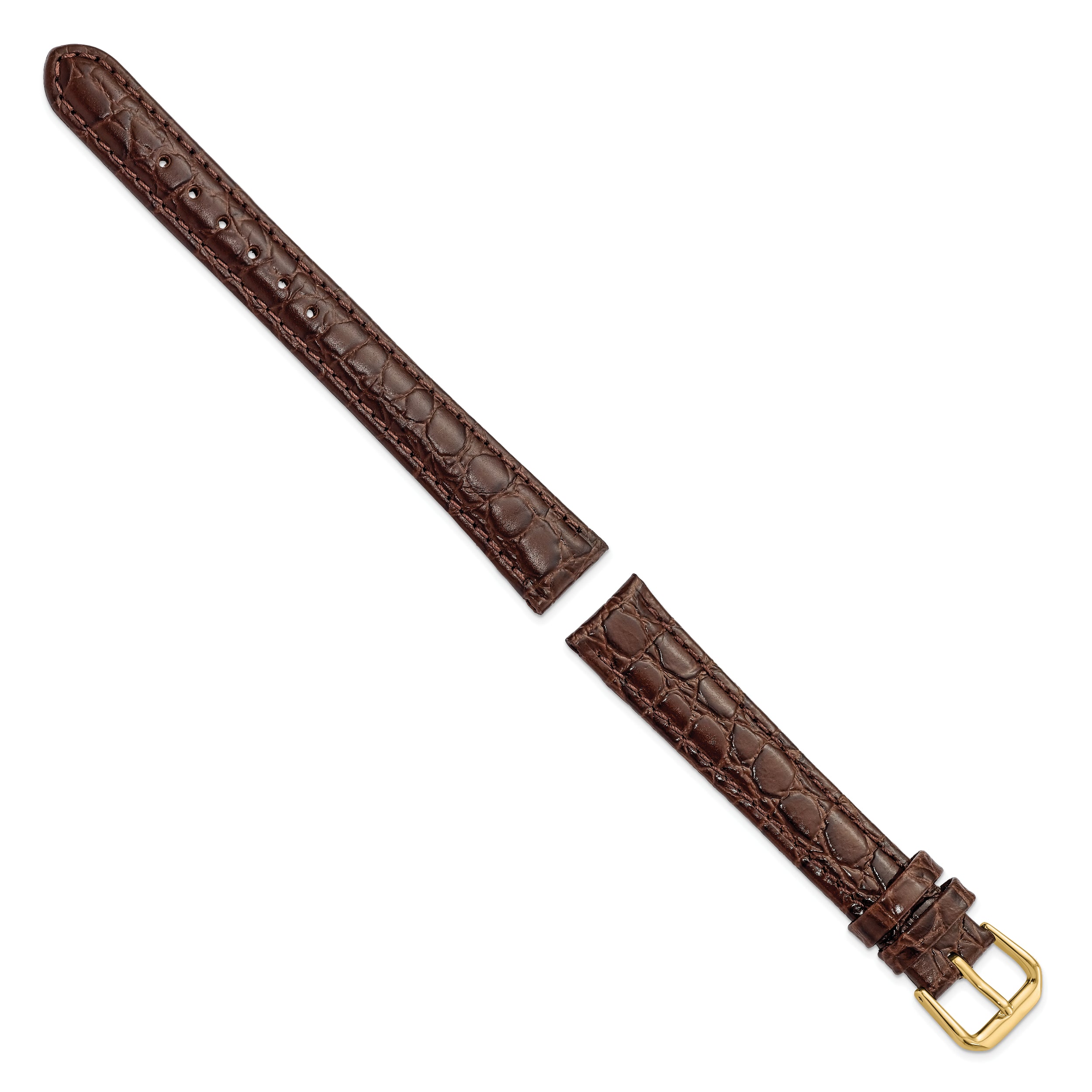 16mm Long Brown Alligator Grain Leather with Silver-tone Buckle 8.5 inch Watch Band - 16 / 8.5