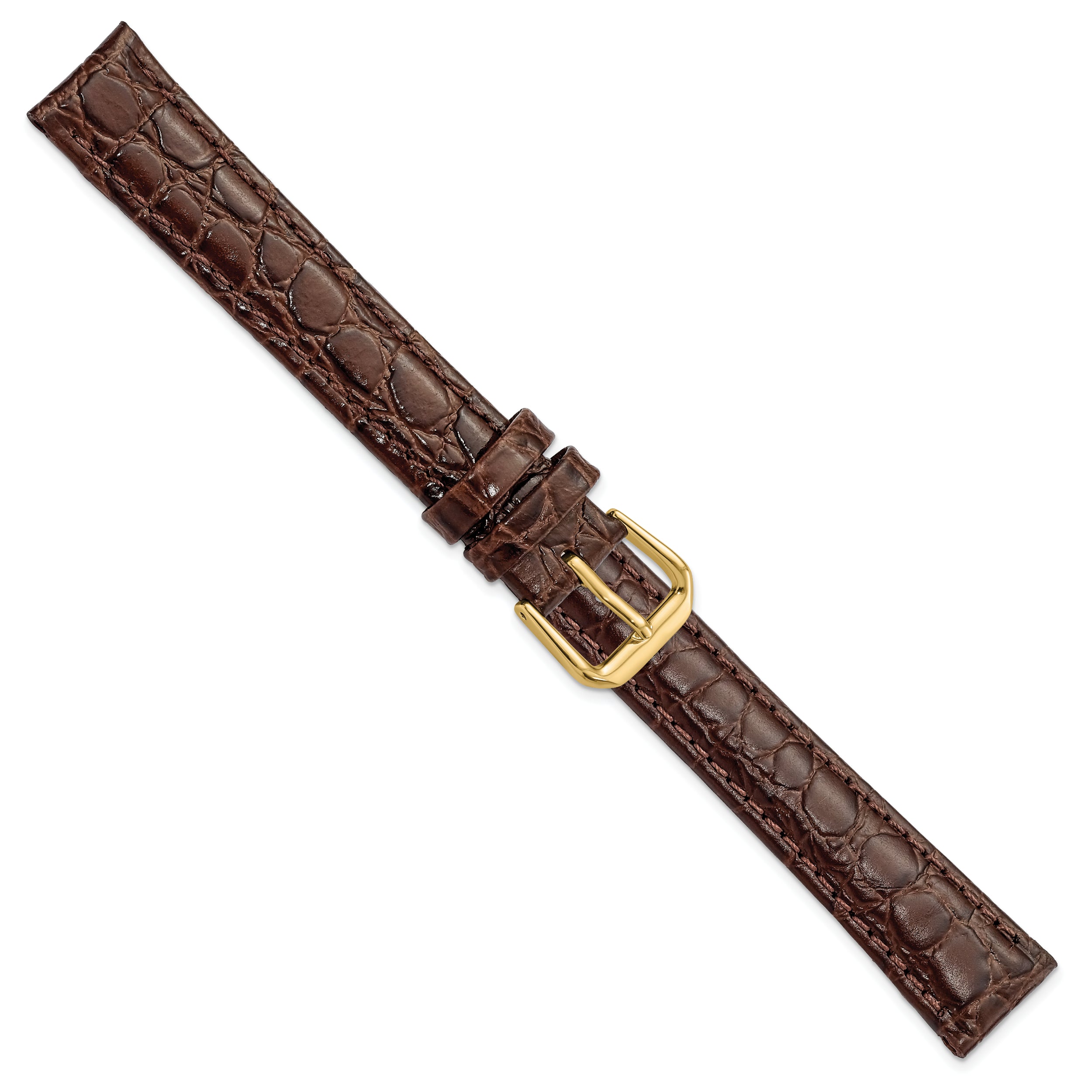 16mm Long Brown Alligator Grain Leather with Silver-tone Buckle 8.5 inch Watch Band - 16 / 8.5