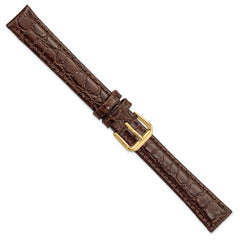 16mm Long Brown Alligator Grain Leather with Silver-tone Buckle 8.5 inch Watch Band - 16 / 8.5