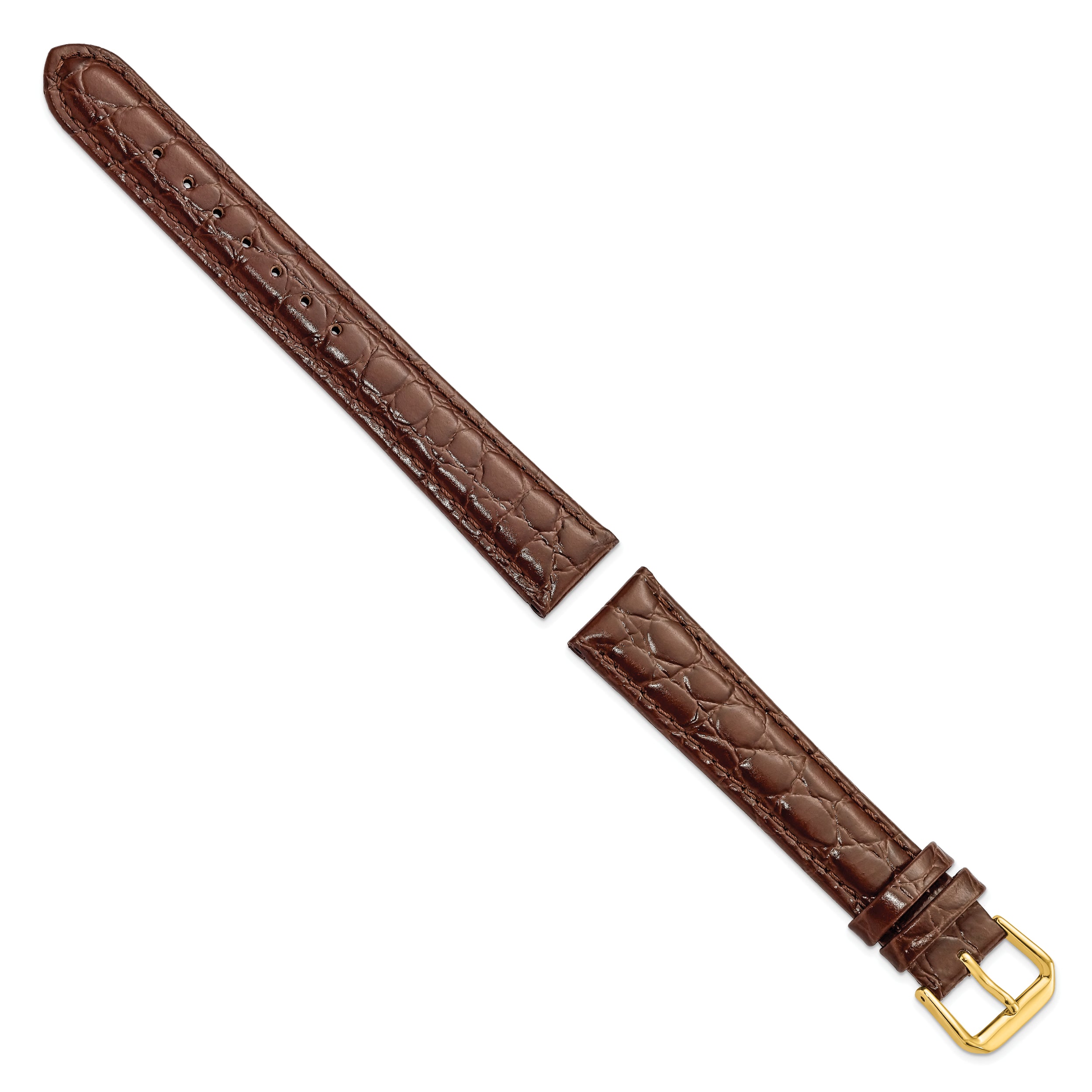 16mm Long Brown Alligator Grain Leather with Silver-tone Buckle 8.5 inch Watch Band - 16 / 8.5