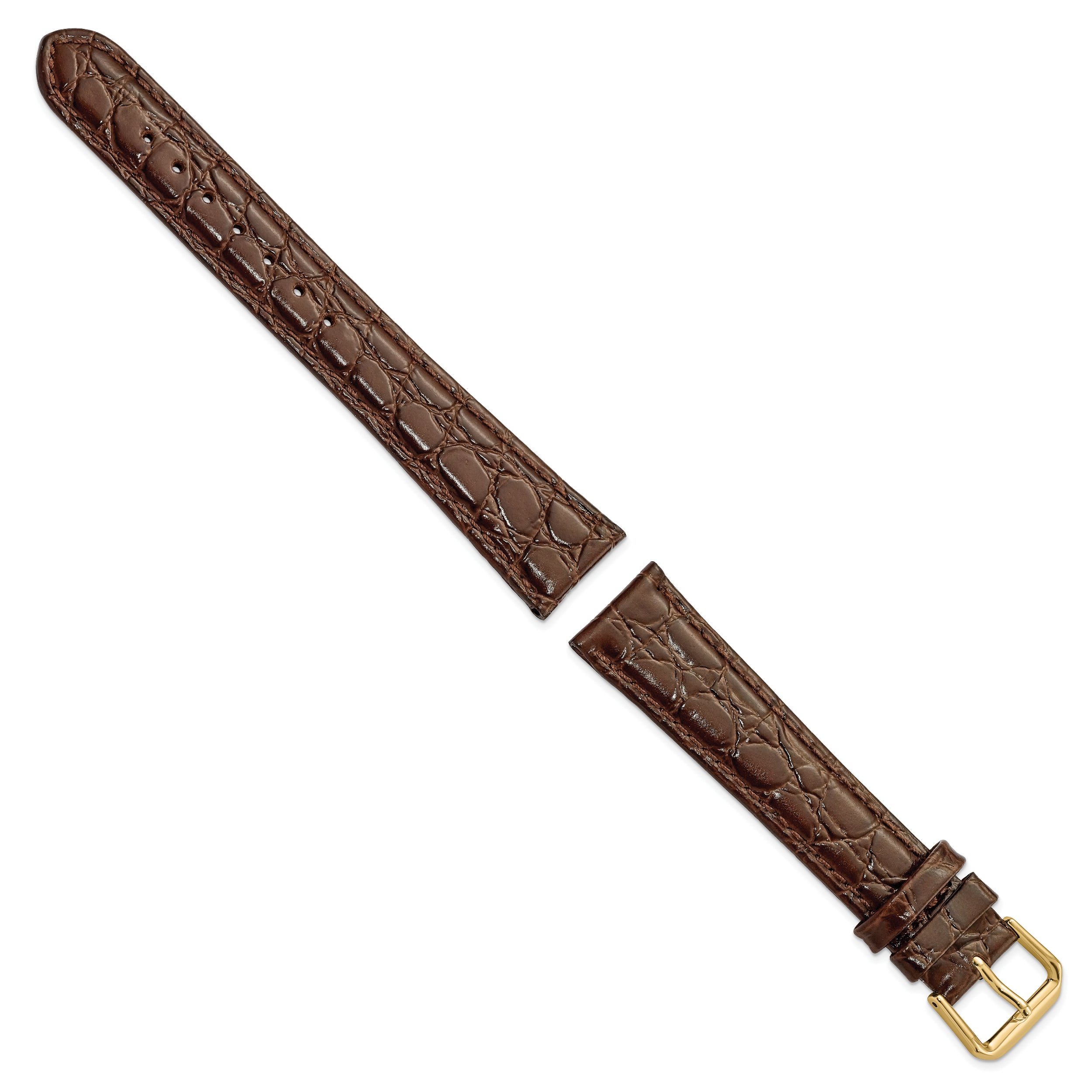 16mm Long Brown Alligator Grain Leather with Silver-tone Buckle 8.5 inch Watch Band - 16 / 8.5