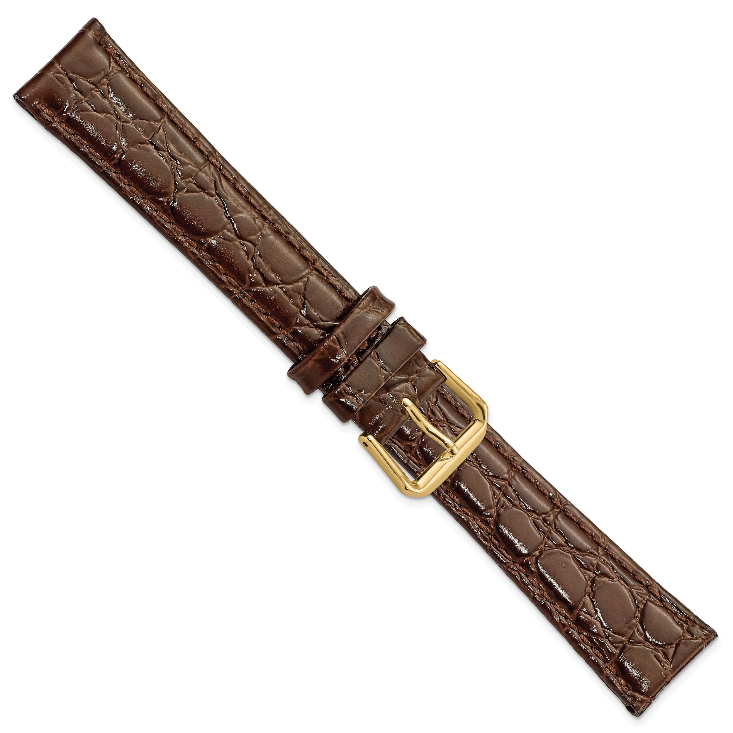 16mm Long Brown Alligator Grain Leather with Silver-tone Buckle 8.5 inch Watch Band - 16 / 8.5