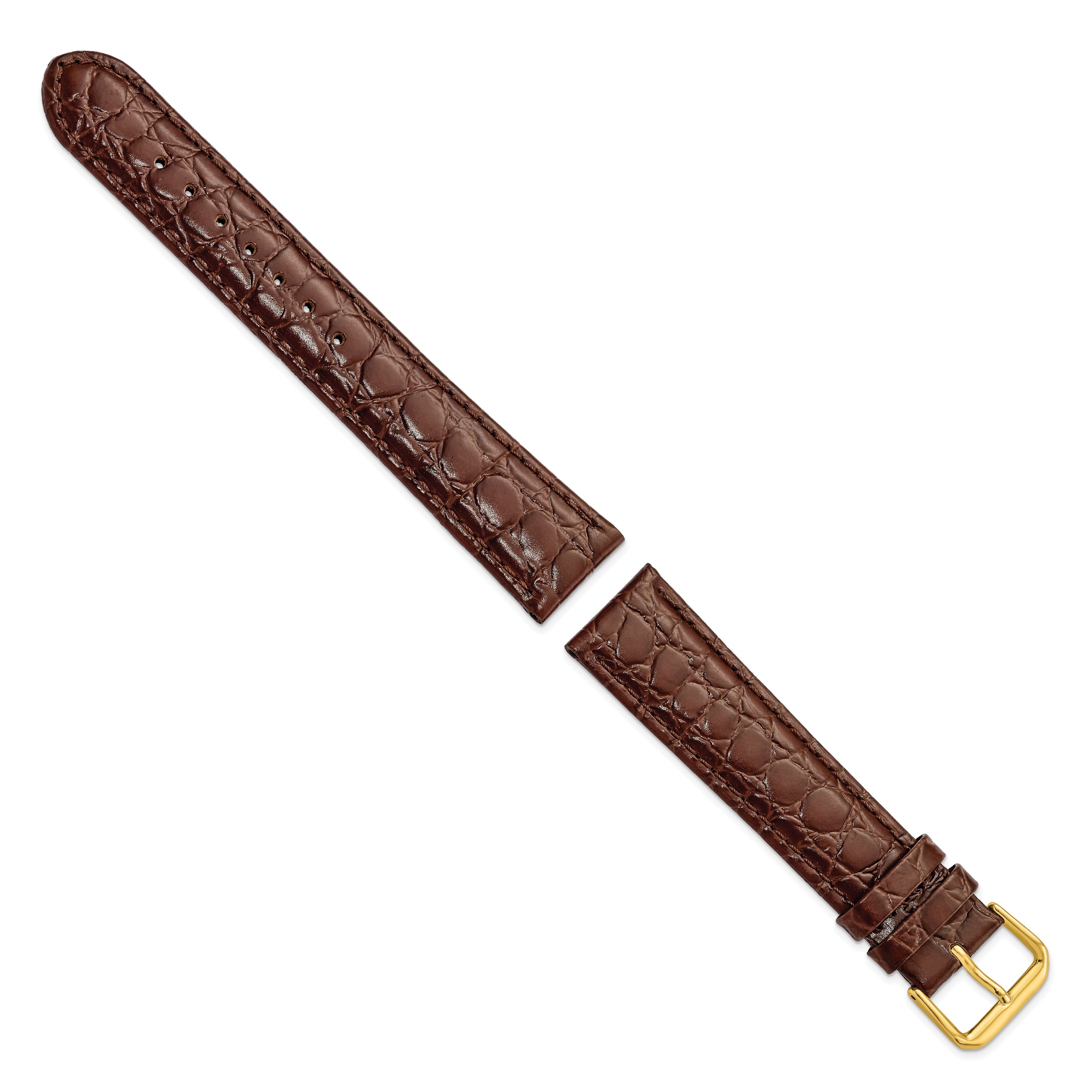 16mm Long Brown Alligator Grain Leather with Silver-tone Buckle 8.5 inch Watch Band - 16 / 8.5