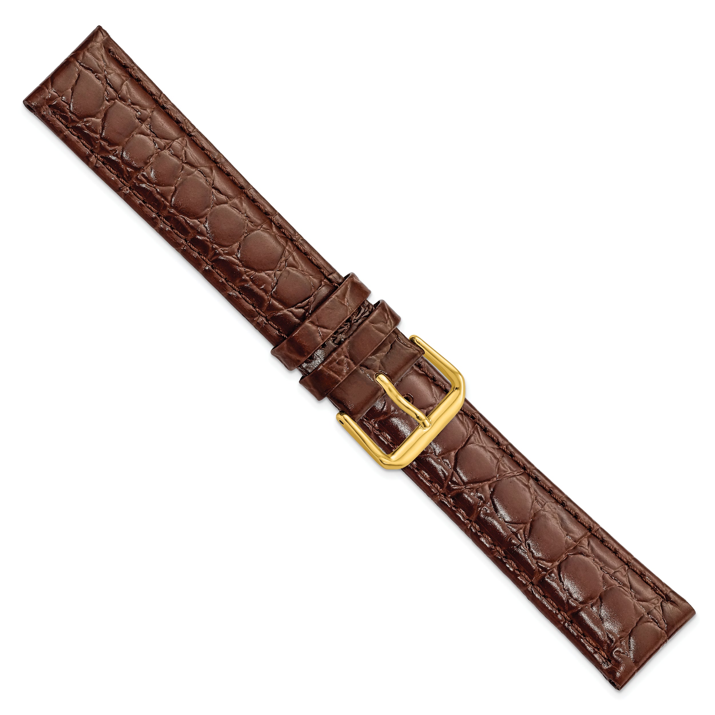 16mm Long Brown Alligator Grain Leather with Silver-tone Buckle 8.5 inch Watch Band - 16 / 8.5