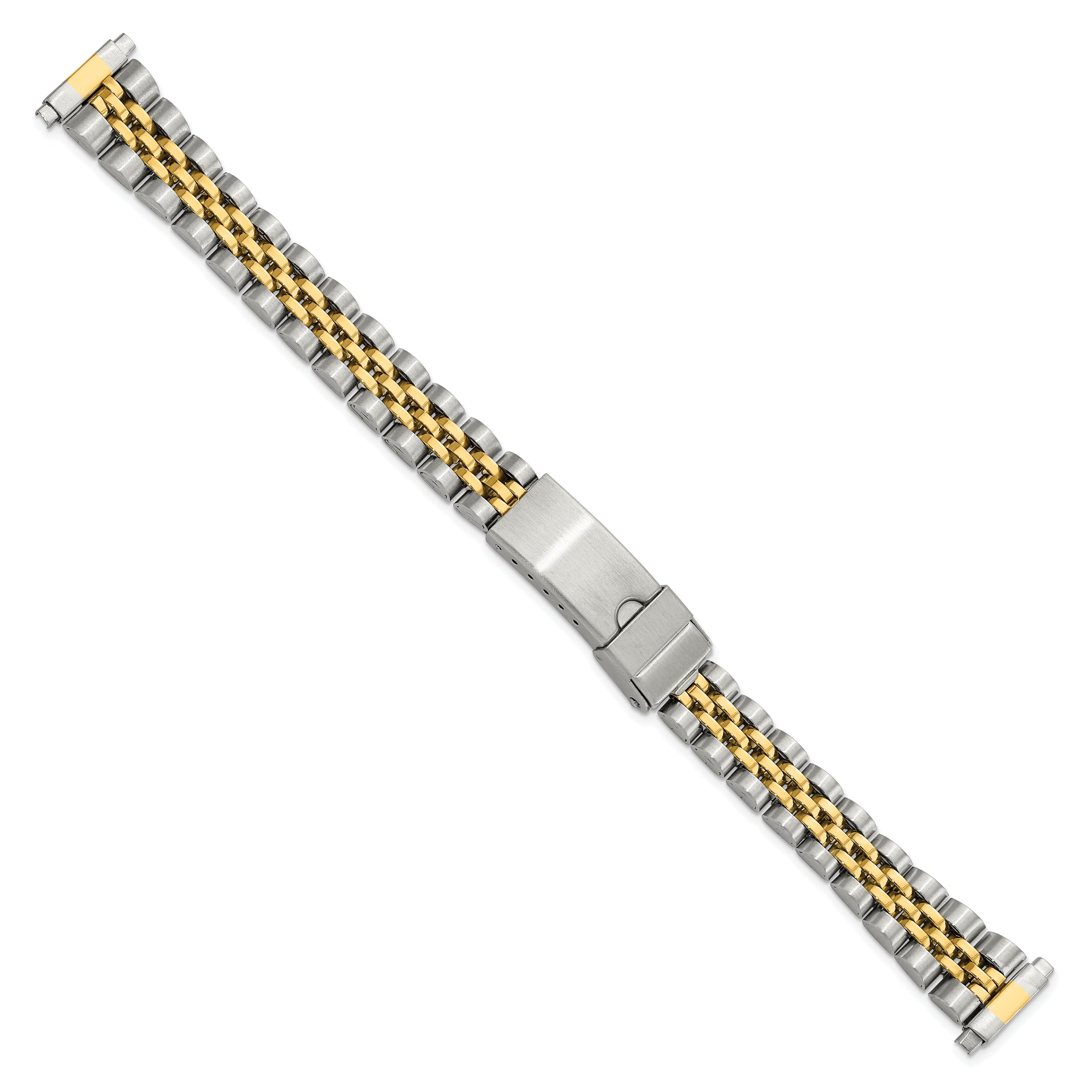 12-15mm Ladies Satin and Polished Two-tone Stainless Steel Jubilee-Style with Deployment Buckle 7 inch Watch Band