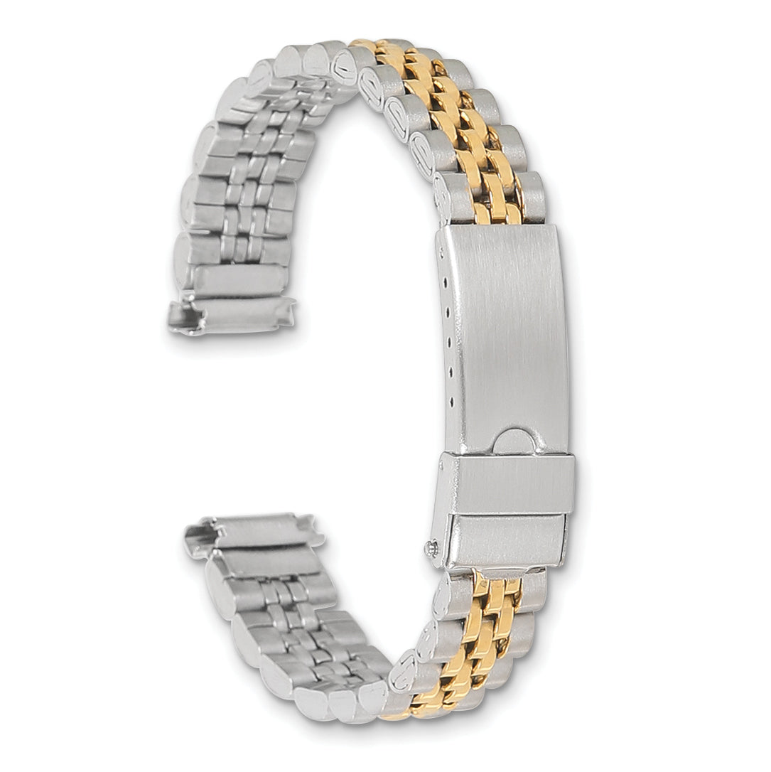 12-15mm Ladies Satin and Polished Two-tone Stainless Steel Jubilee-Style with Deployment Buckle 7 inch Watch Band