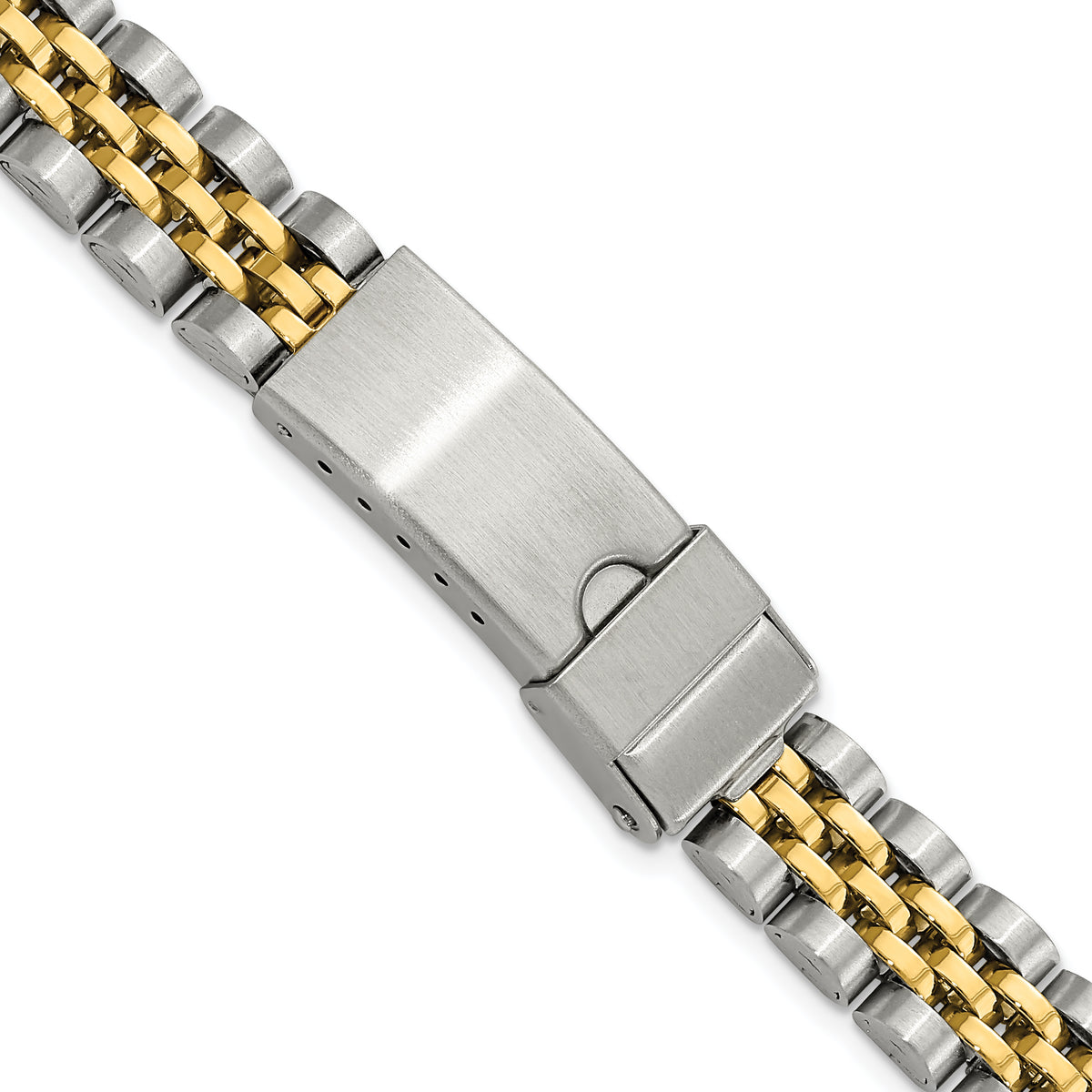DeBeer 12-15mm Ladies Satin and Polished Two-tone Stainless Steel Jubilee-Style with Deployment Buckle 7 inch Watch Band