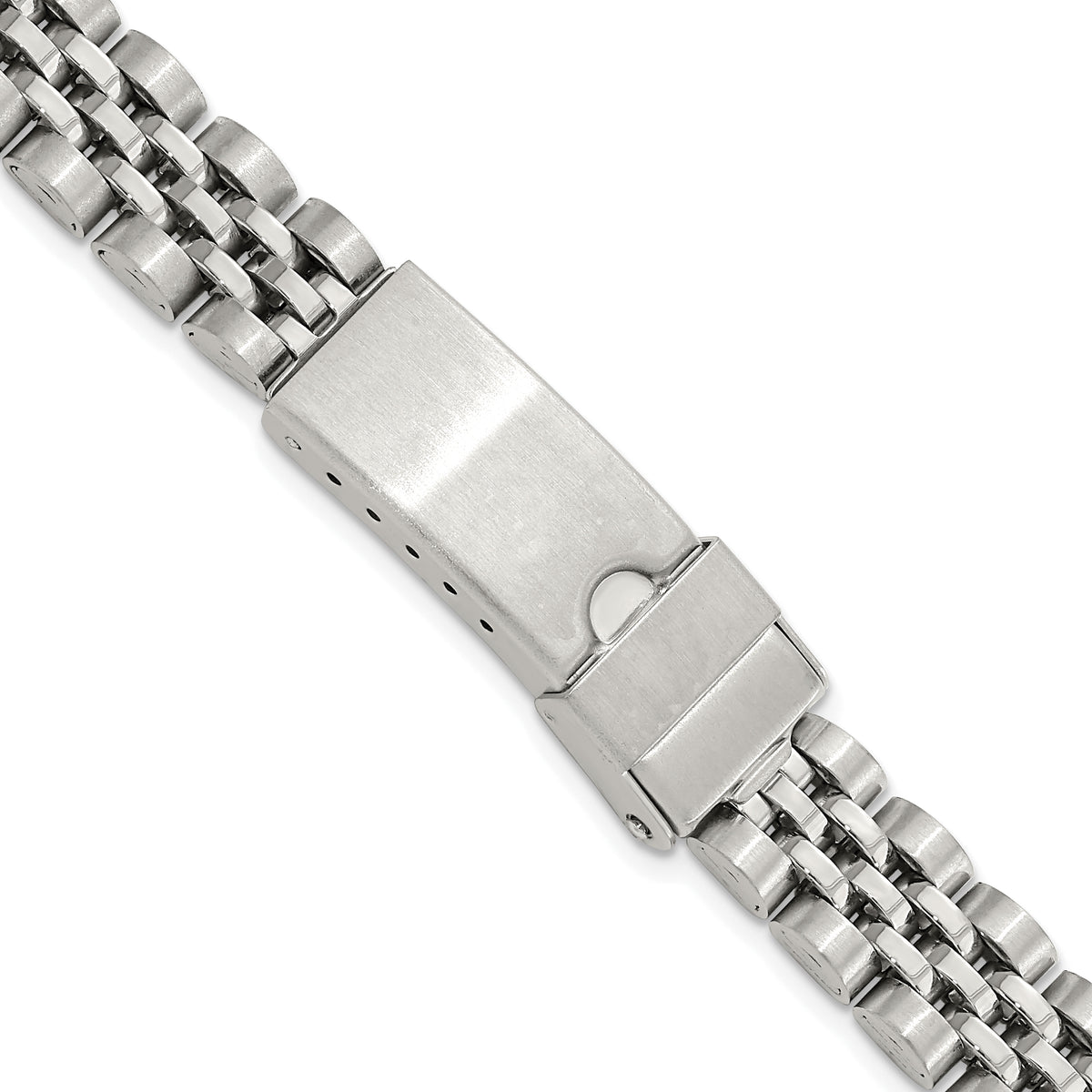DeBeer 12-15mm Ladies Satin and Polished Stainless Steel Jubilee-Style with Deployment Buckle 7 inch Watch Band