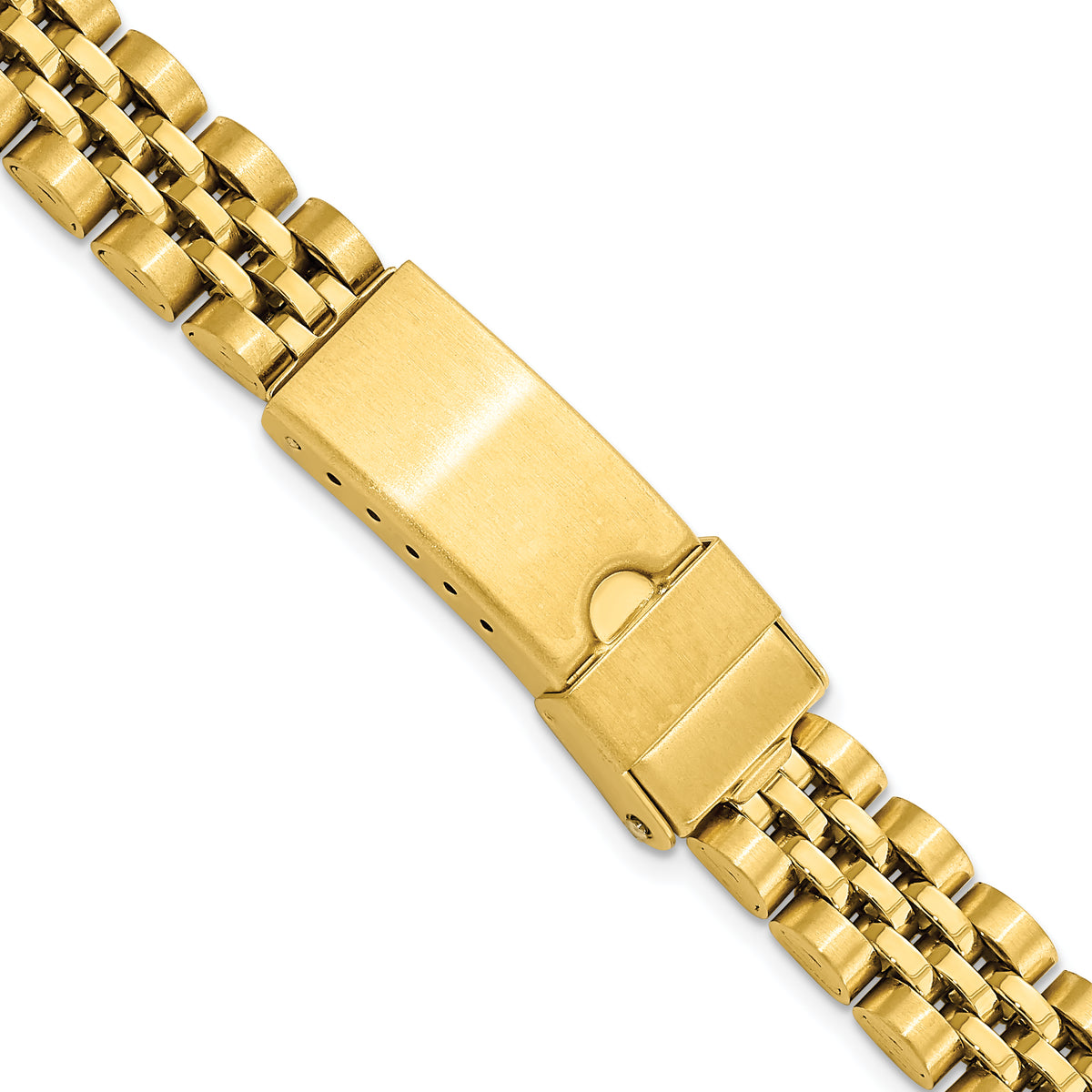 DeBeer 12-15mm Ladies Satin and Polished Gold-tone Stainless Steel Jubilee-Style with Deployment Buckle 7 inch Watch Band