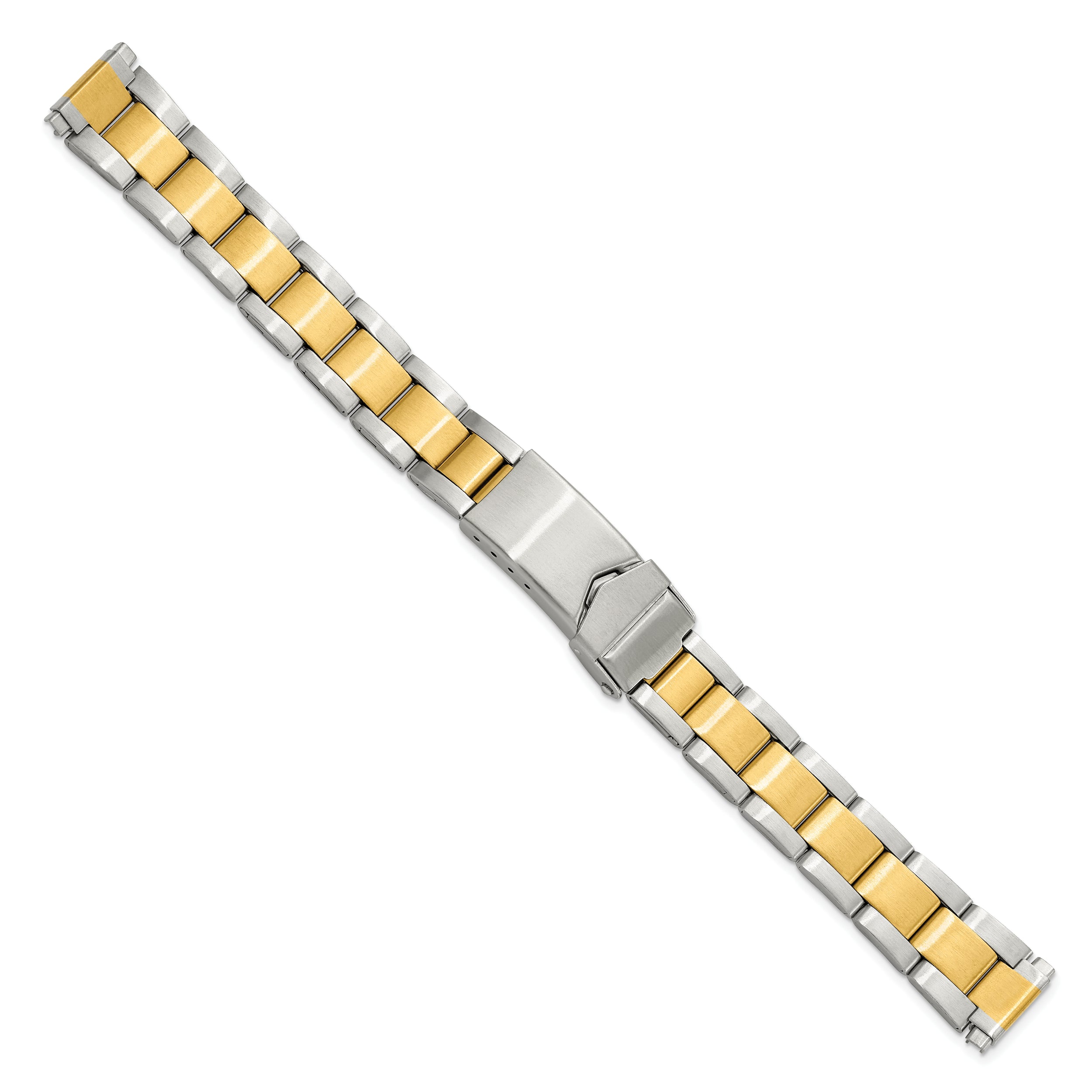 11-14mm Ladies Satin Two-tone Stainless Steel Oyster-Style with Deployment Buckle 6.75 inch Watch Band