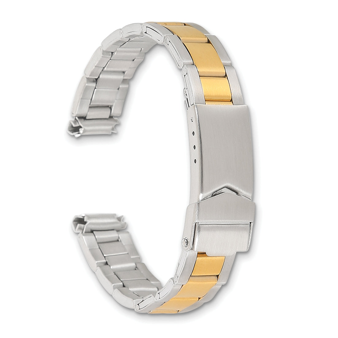 11-14mm Ladies Satin Two-tone Stainless Steel Oyster-Style with Deployment Buckle 6.75 inch Watch Band