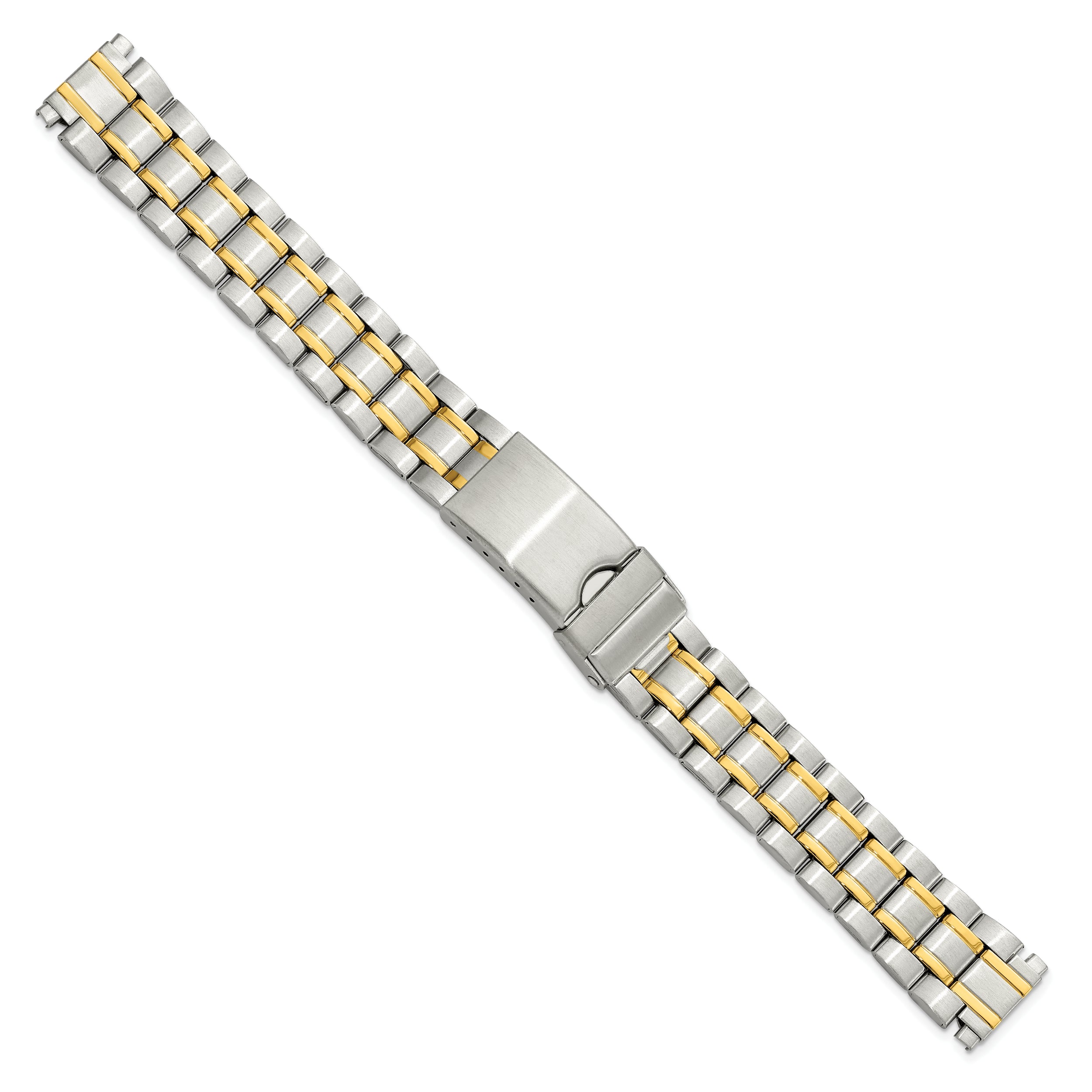 12-16mm Ladies Satin and Polished Two-tone Stainless Steel Oyster-Style with Deployment Buckle 7 inch Watch Band