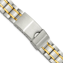 DeBeer 12-16mm Ladies Satin and Polished Two-tone Stainless Steel Oyster-Style with Deployment Buckle 7 inch Watch Band