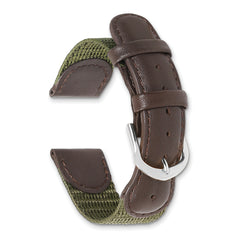 16mm Olive Army Style Nylon and Brown Leather with Stainless Steel Buckle 7.75 inch Watch Band - 16 / 7.75