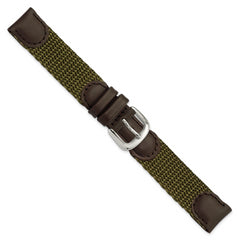 16mm Olive Army Style Nylon and Brown Leather with Stainless Steel Buckle 7.75 inch Watch Band - 16 / 7.75