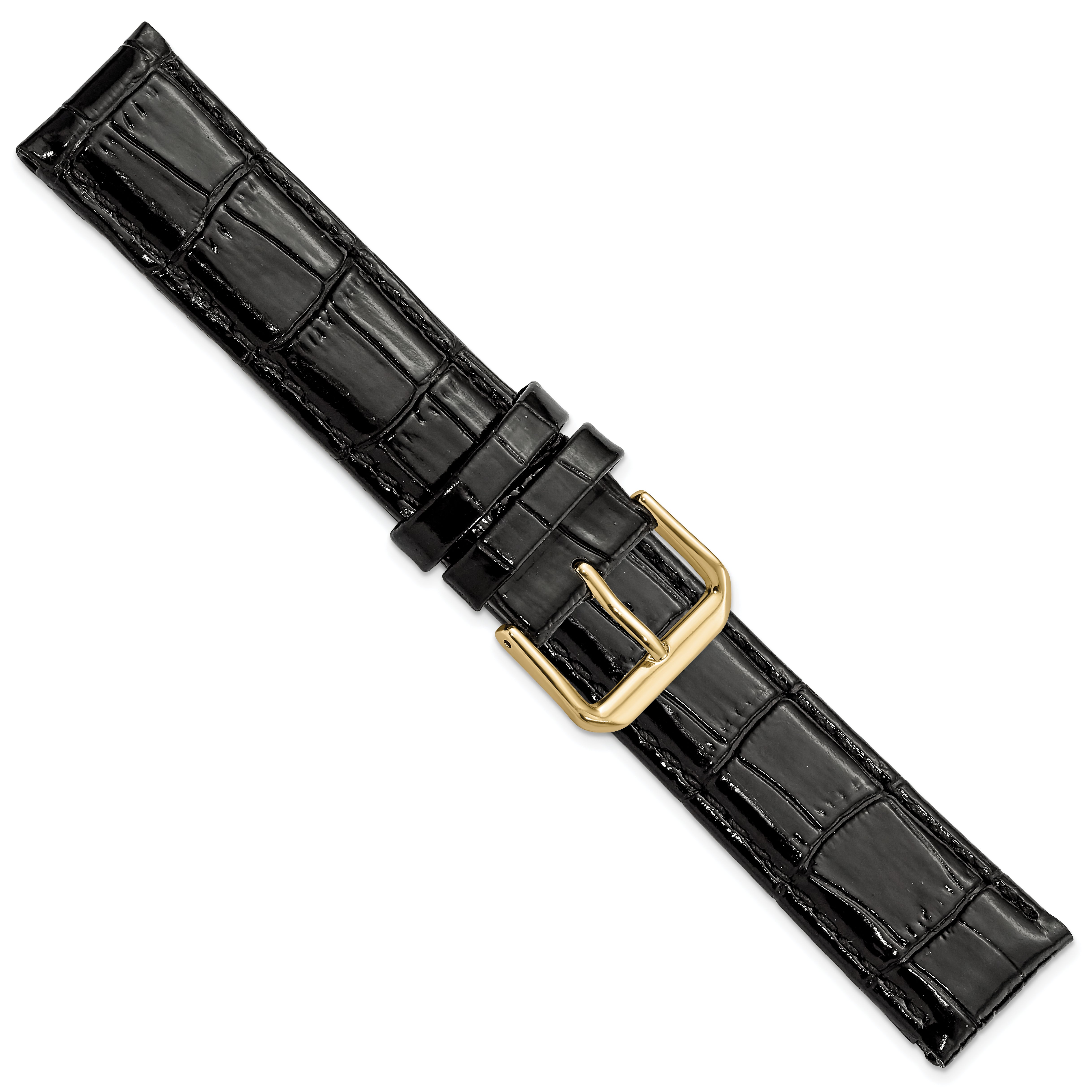 10mm Black Crocodile Grain Leather with Dark Stitching and Gold-tone Buckle 6.75 inch Watch Band