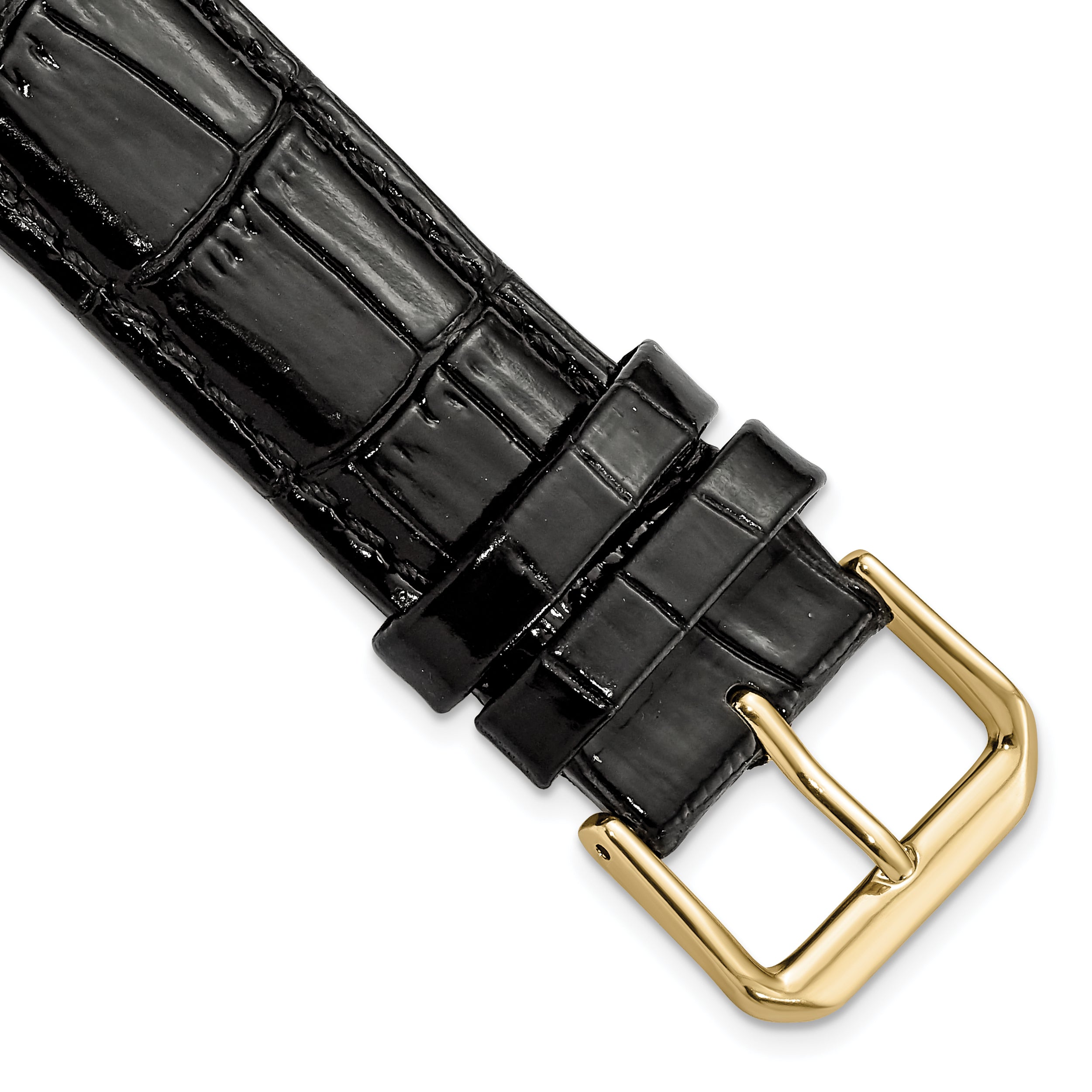 DeBeer 19mm Black Crocodile Grain Leather with Dark Stitching and Gold-tone Buckle 7.5 inch Watch Band