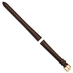 12mm Long Dark Brown Smooth Leather with Gold-tone Buckle 7.5 inch Watch Band