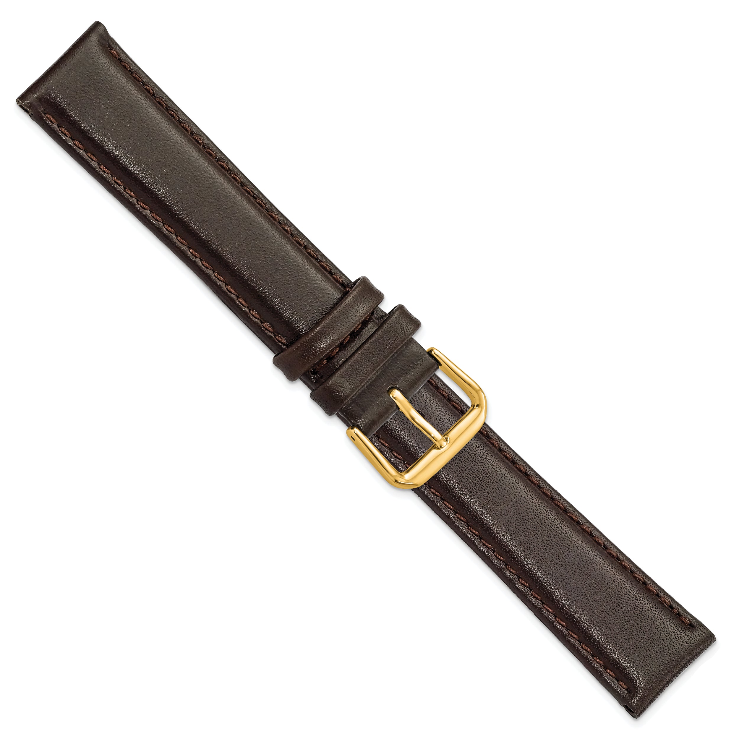 12mm Long Dark Brown Smooth Leather with Gold-tone Buckle 7.5 inch Watch Band