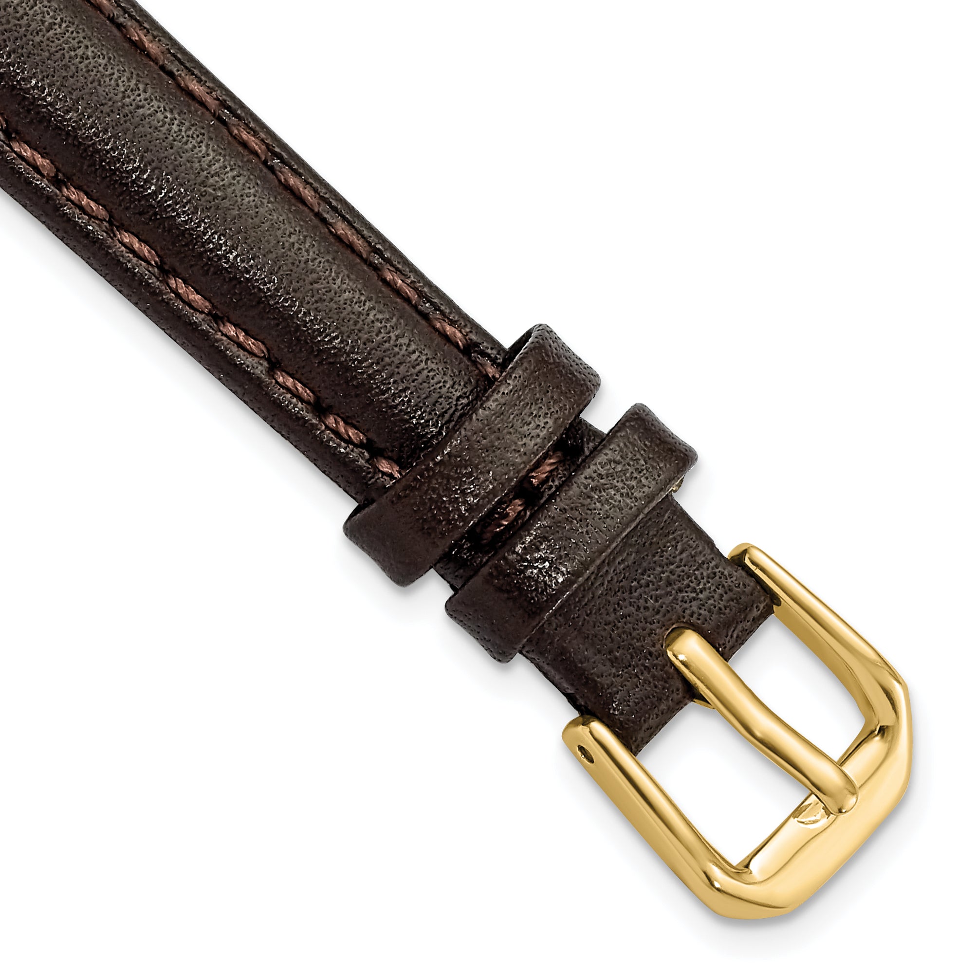 DeBeer 12mm Short Dark Brown Smooth Leather with Gold-tone Buckle 6.25 inch Watch Band