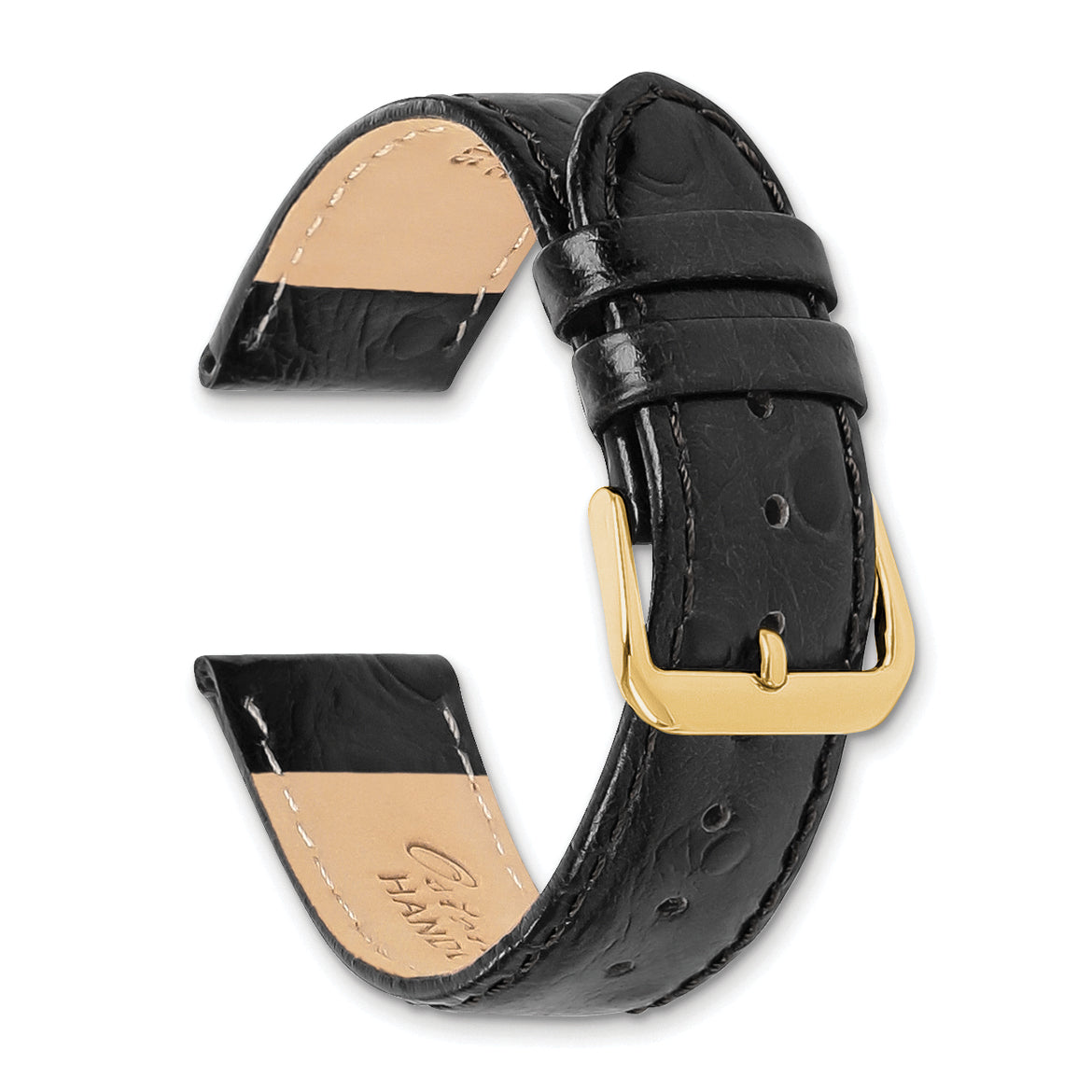 12mm Black Ostrich Grain Leather with Gold-tone Buckle 6.75 inch Watch Band