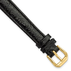 DeBeer 12mm Black Ostrich Grain Leather with Gold-tone Buckle 6.75 inch Watch Band