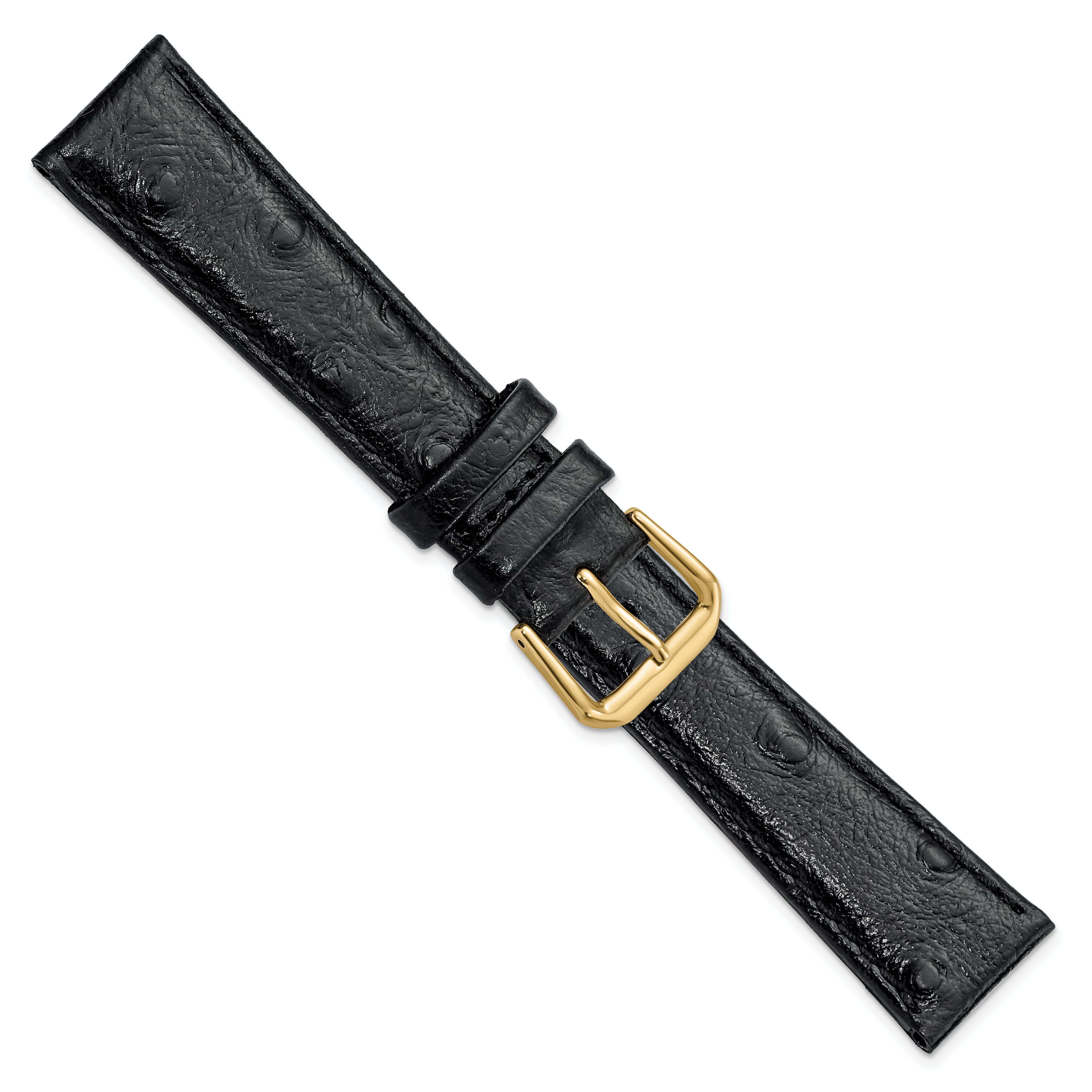 12mm Black Ostrich Grain Leather with Gold-tone Buckle 6.75 inch Watch Band