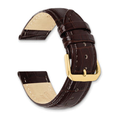 10mm Brown Crocodile Grain Leather with Dark Stitching and Gold-tone Buckle 6.75 inch Watch Band