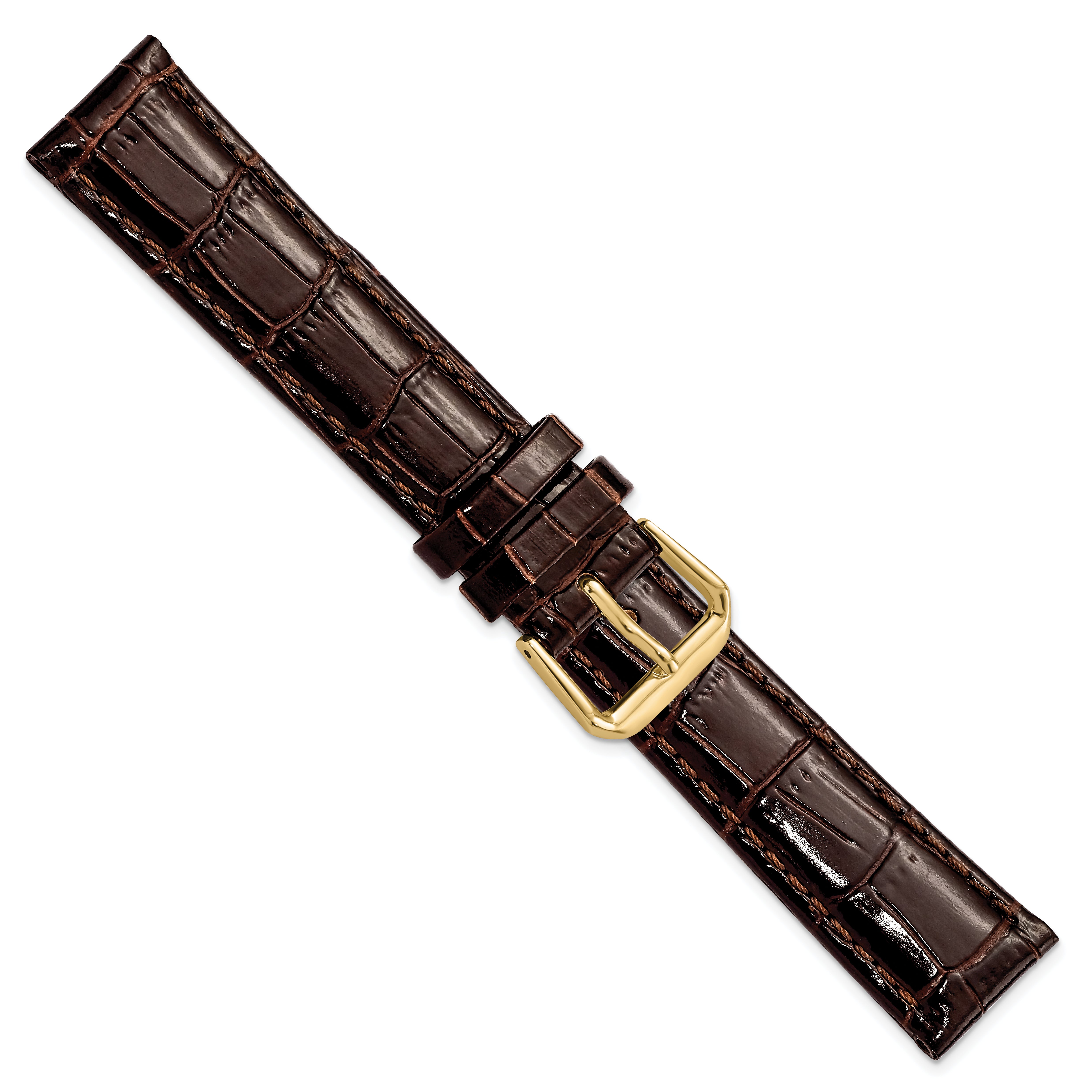 10mm Brown Crocodile Grain Leather with Dark Stitching and Gold-tone Buckle 6.75 inch Watch Band