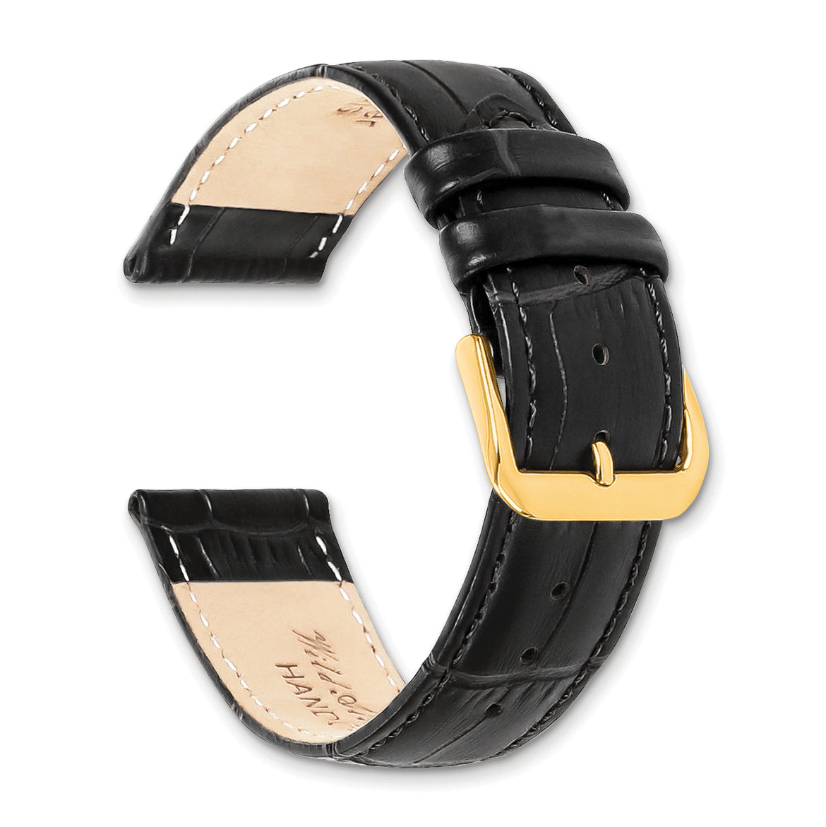 12mm Black Matte Wild Alligator Grain Leather with Gold-tone Buckle 6.75 inch Watch Band