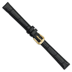 12mm Black Matte Wild Alligator Grain Leather with Gold-tone Buckle 6.75 inch Watch Band