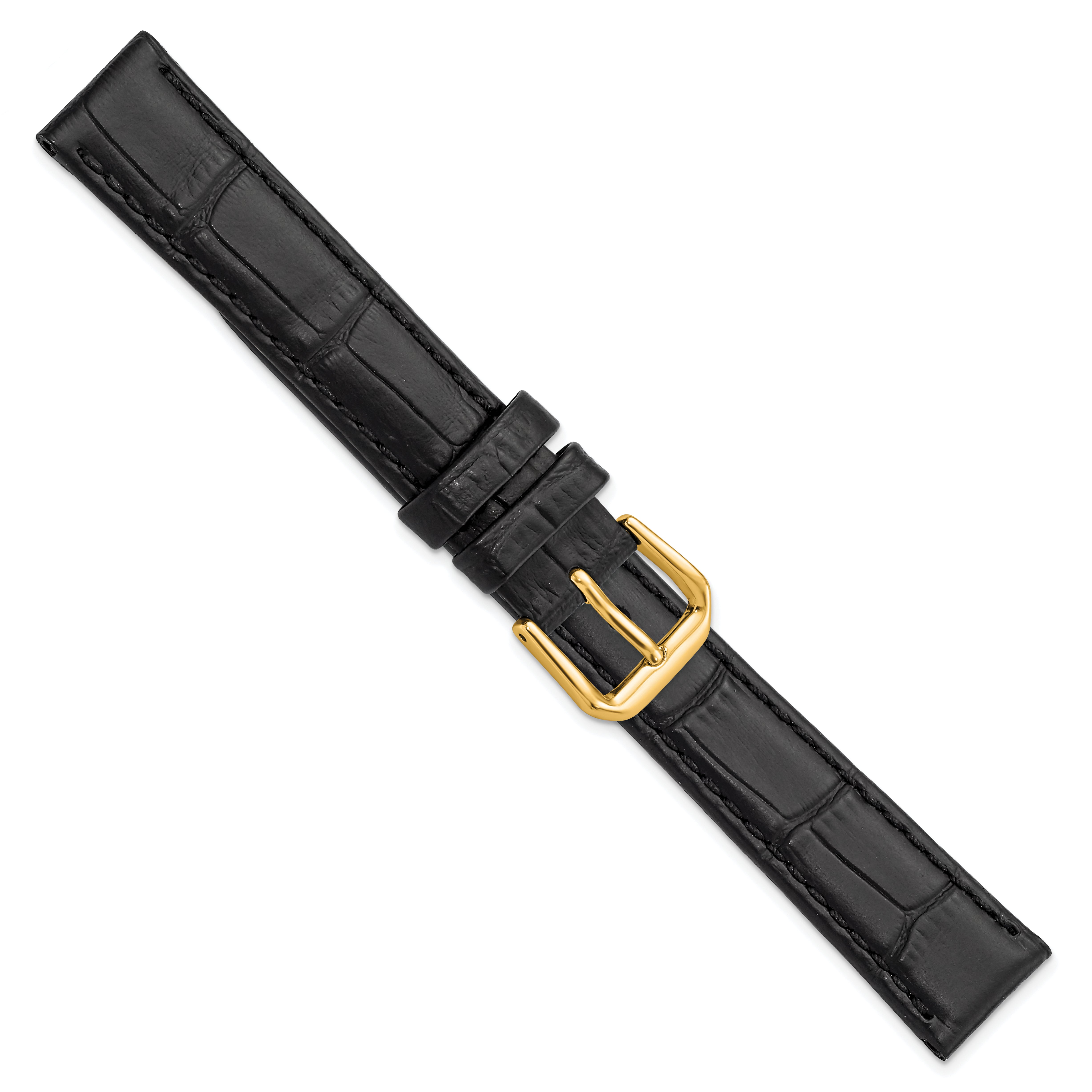 12mm Black Matte Wild Alligator Grain Leather with Gold-tone Buckle 6.75 inch Watch Band - 12 / 6.75
