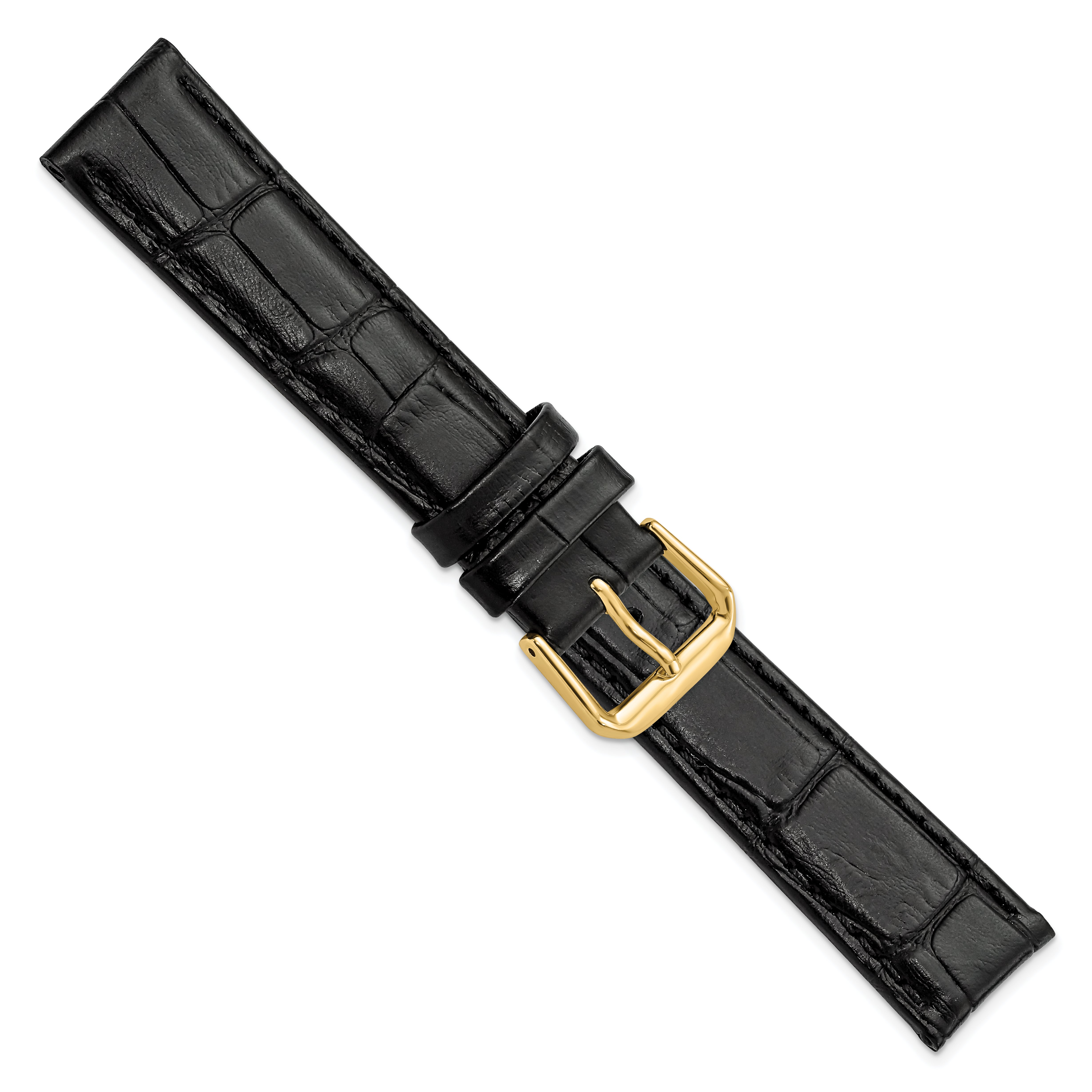 12mm Black Matte Wild Alligator Grain Leather with Gold-tone Buckle 6.75 inch Watch Band - 12 / 6.75