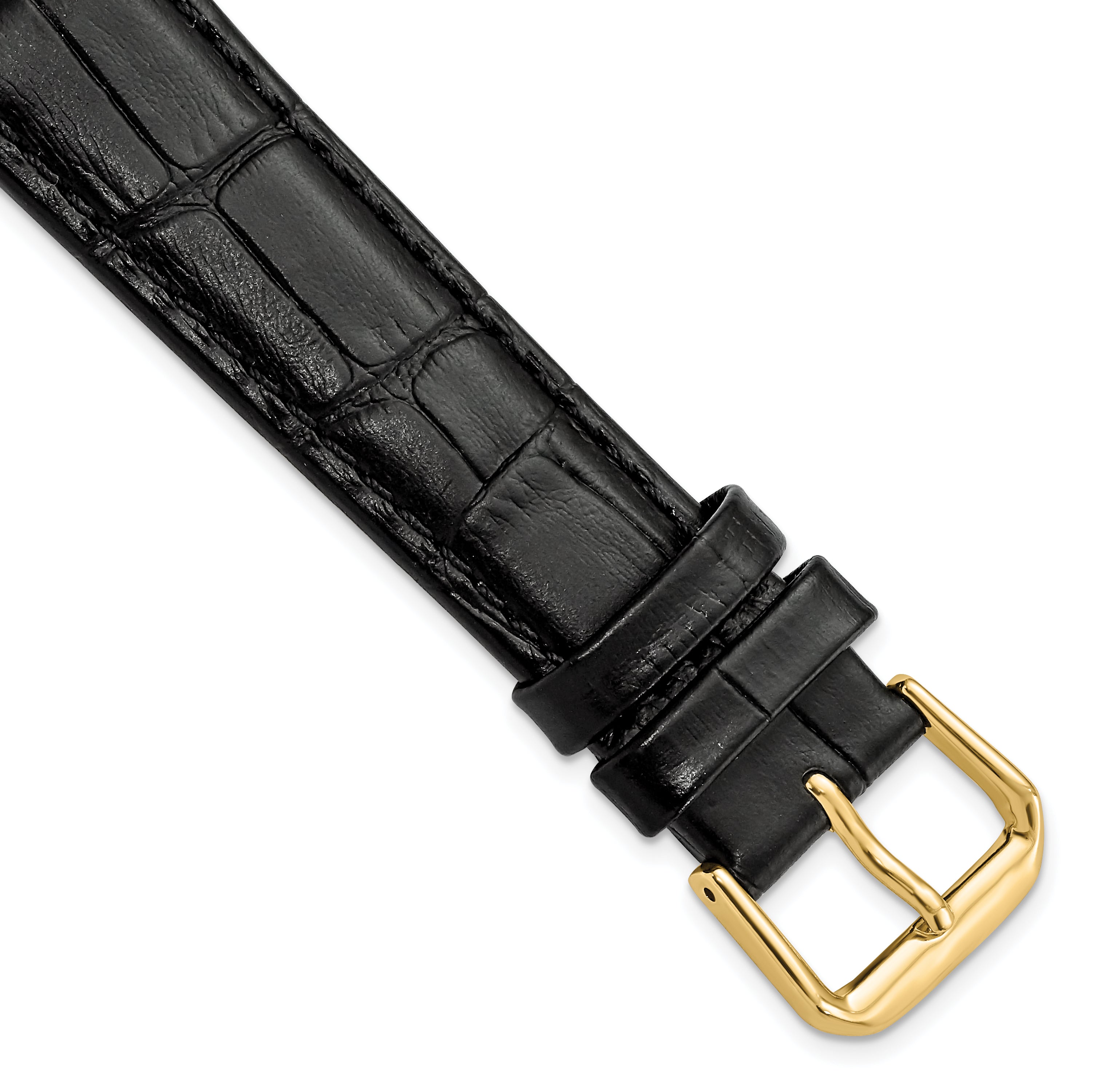 DeBeer 18mm Black Matte Wild Alligator Grain Leather with Gold-tone Buckle 7.5 inch Watch Band