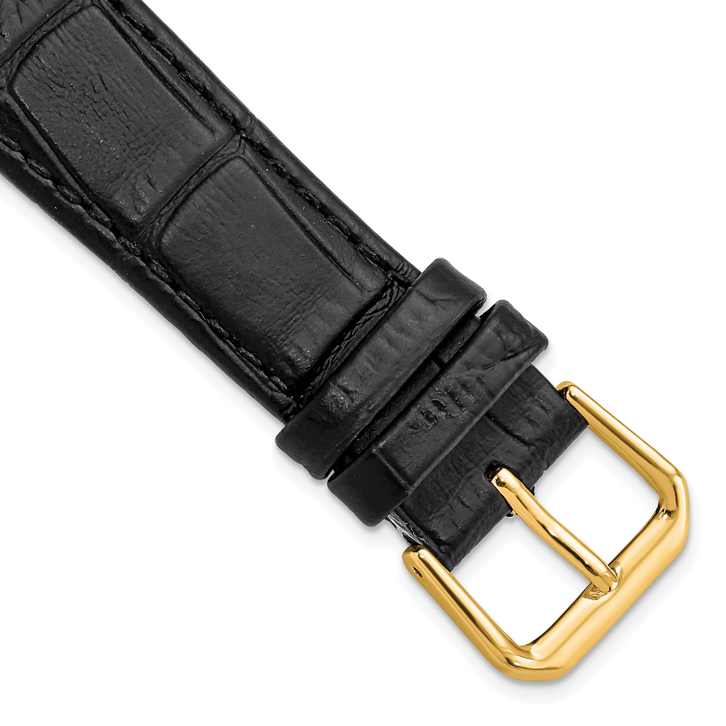 DeBeer 19mm Black Matte Wild Alligator Grain Leather with Gold-tone Buckle 7.5 inch Watch Band