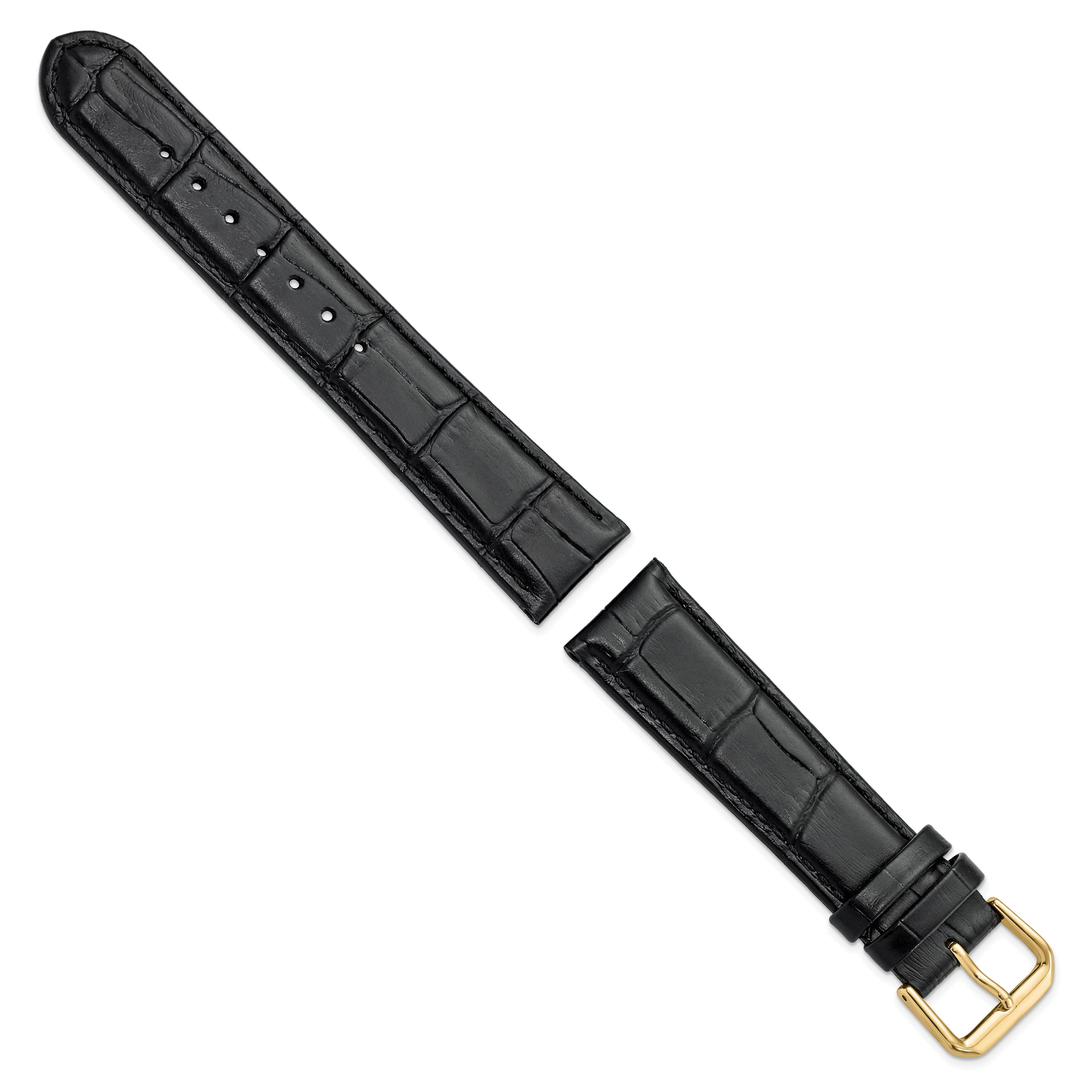 12mm Black Matte Wild Alligator Grain Leather with Gold-tone Buckle 6.75 inch Watch Band