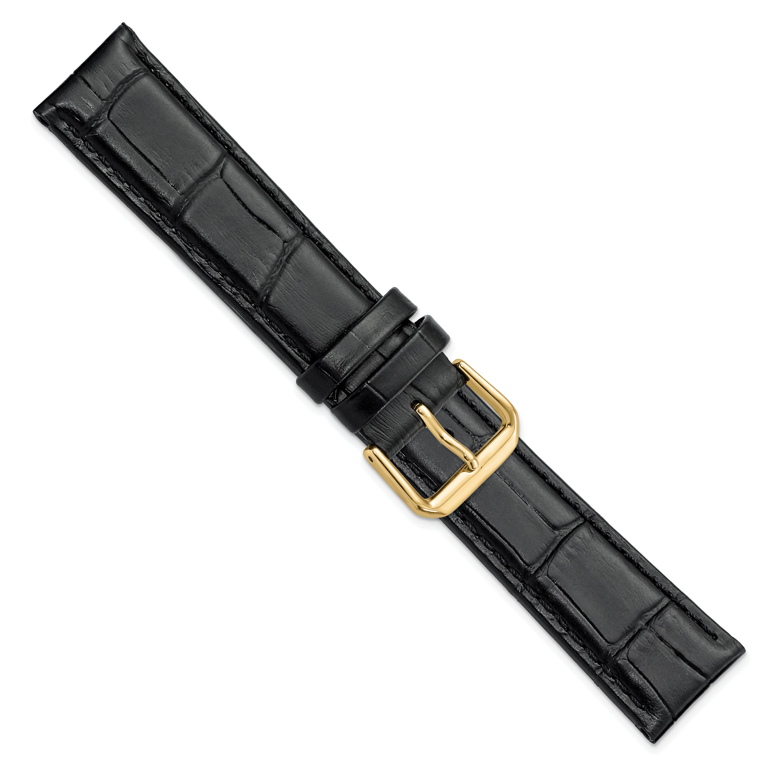 12mm Black Matte Wild Alligator Grain Leather with Gold-tone Buckle 6.75 inch Watch Band - 12 / 6.75