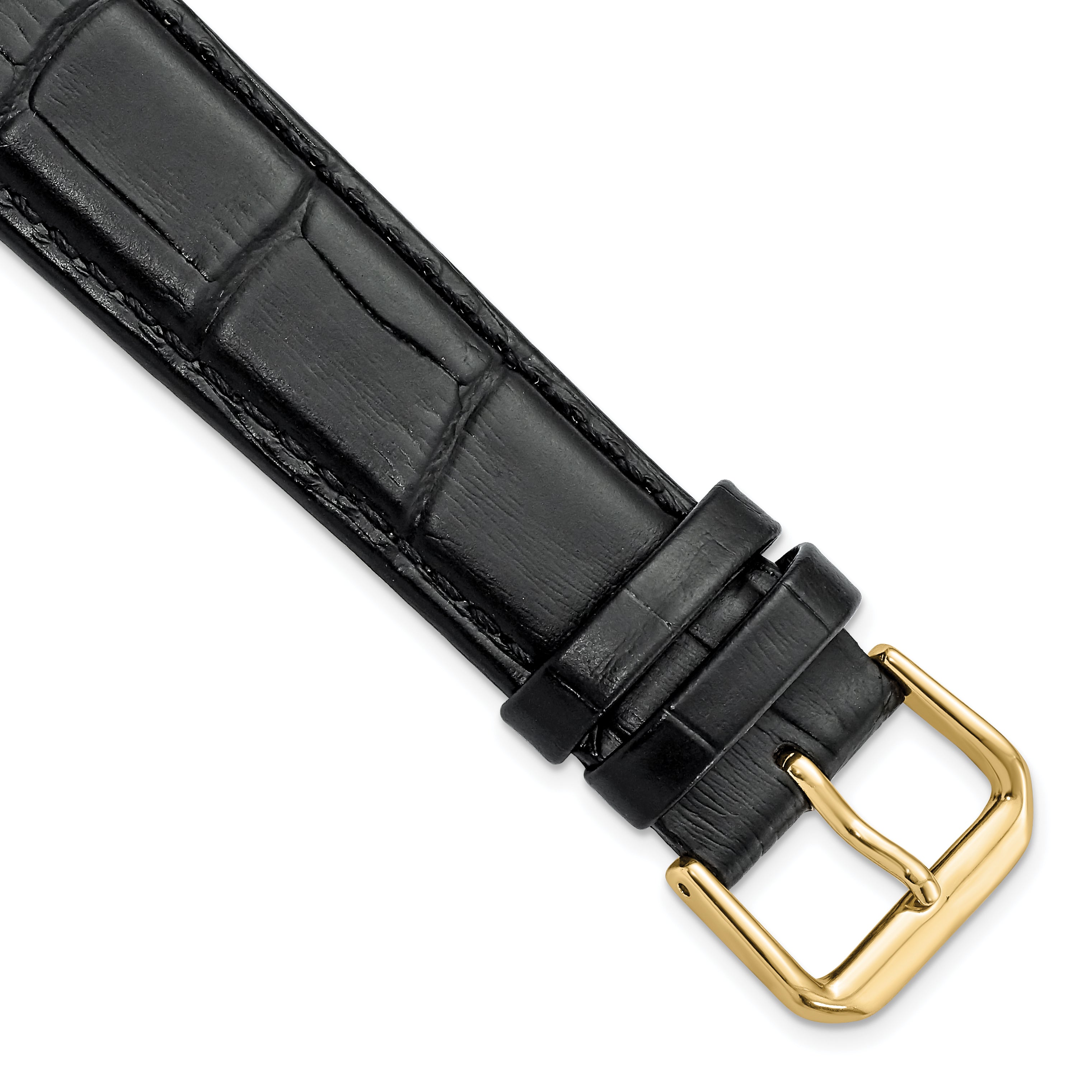DeBeer 20mm Black Matte Wild Alligator Grain Leather with Gold-tone Buckle 7.5 inch Watch Band