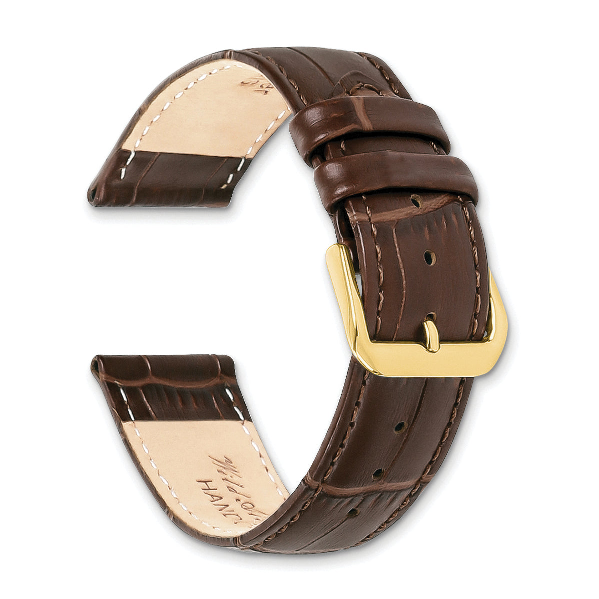 12mm Brown Matte Wild Alligator Grain Leather with Gold-tone Buckle 6.75 inch Watch Band