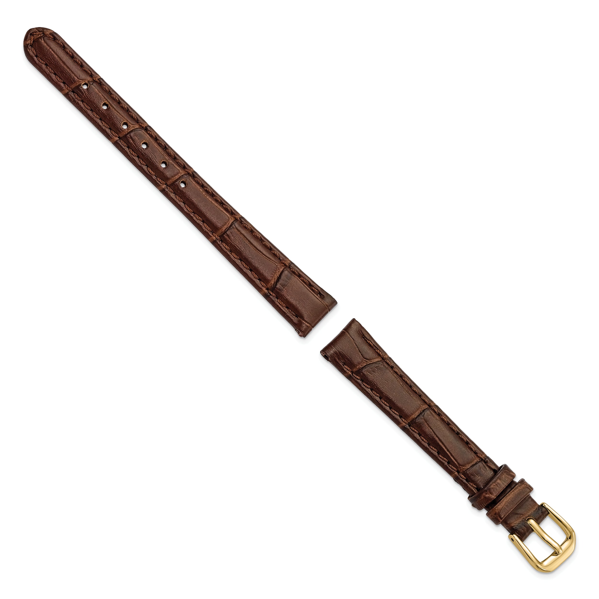 12mm Brown Matte Wild Alligator Grain Leather with Gold-tone Buckle 6.75 inch Watch Band