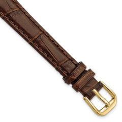 DeBeer 14mm Brown Matte Wild Alligator Grain Leather with Gold-tone Buckle 6.75 inch Watch Band