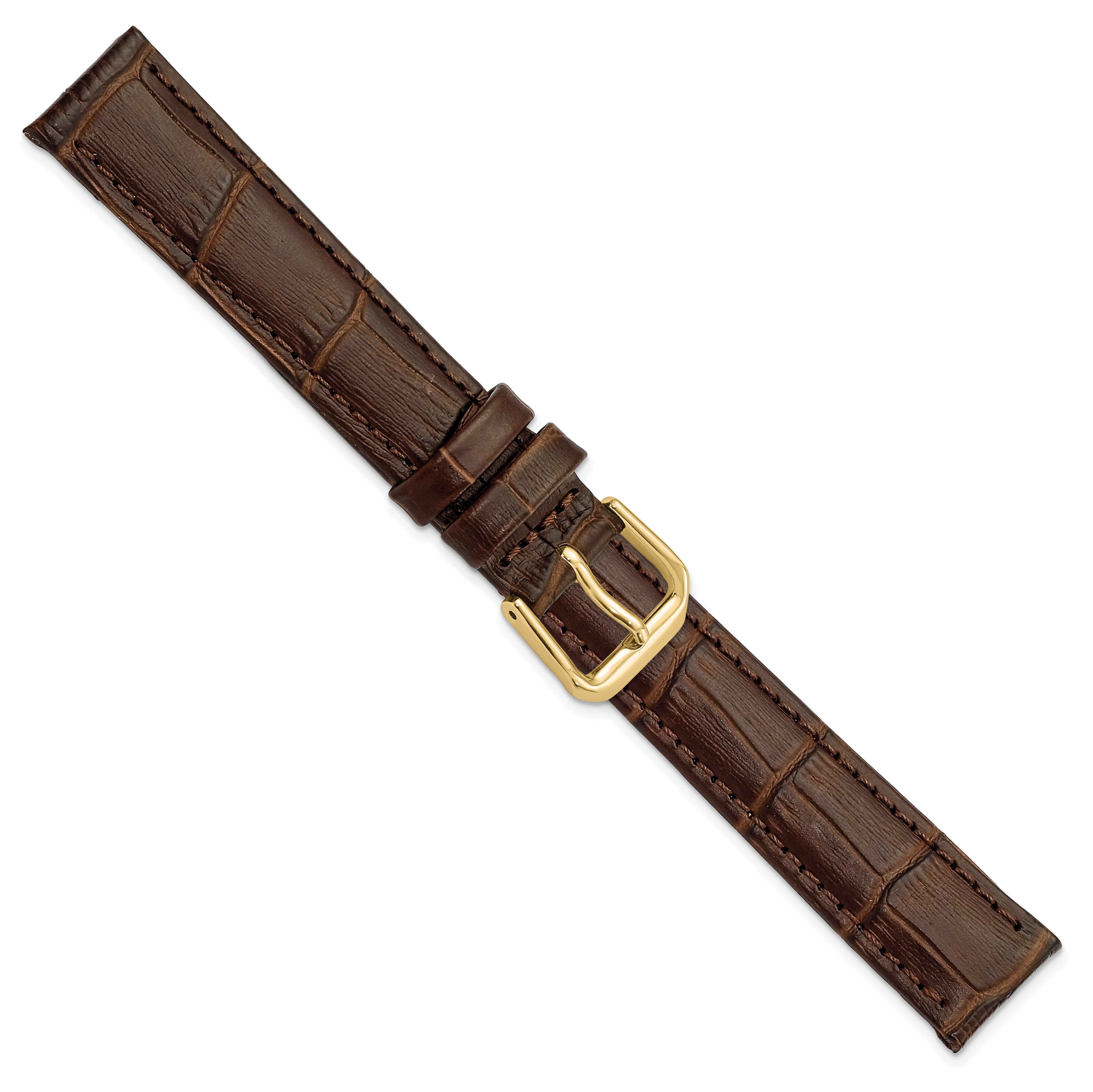 12mm Brown Matte Wild Alligator Grain Leather with Gold-tone Buckle 6.75 inch Watch Band